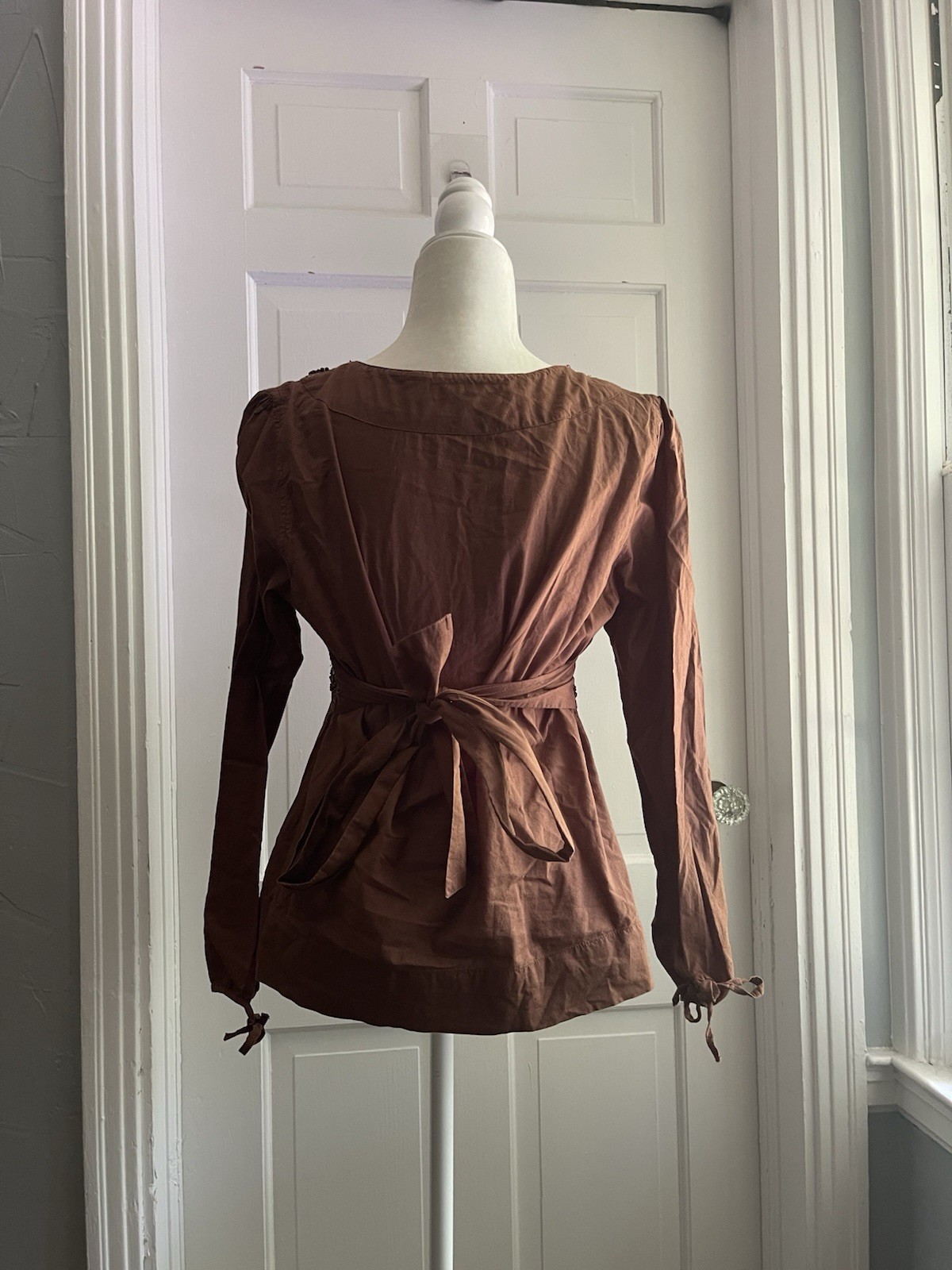Vintage Brown Beaded Blouse – fairy bohemian hippie top – Size M