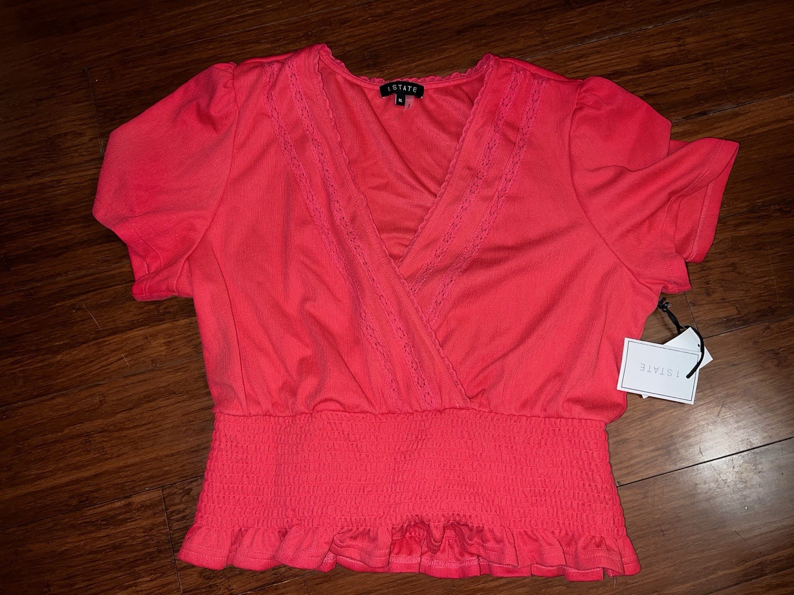NWT Women’s 1. STATE Pink Lace Blouse XL $69 MSRP CUTE FREE SHIP