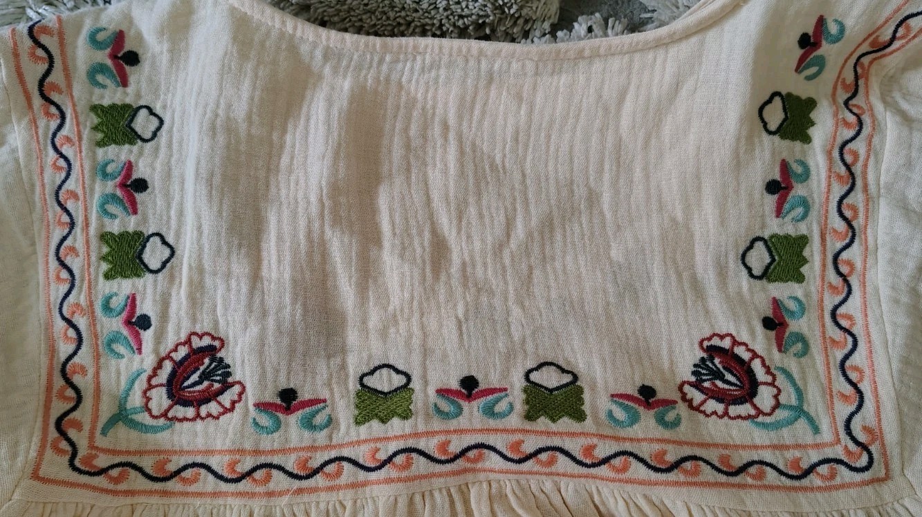 Easel Blouse Size L Gauge Embroidery Wide Sleeves 100%, Cotton Oversized