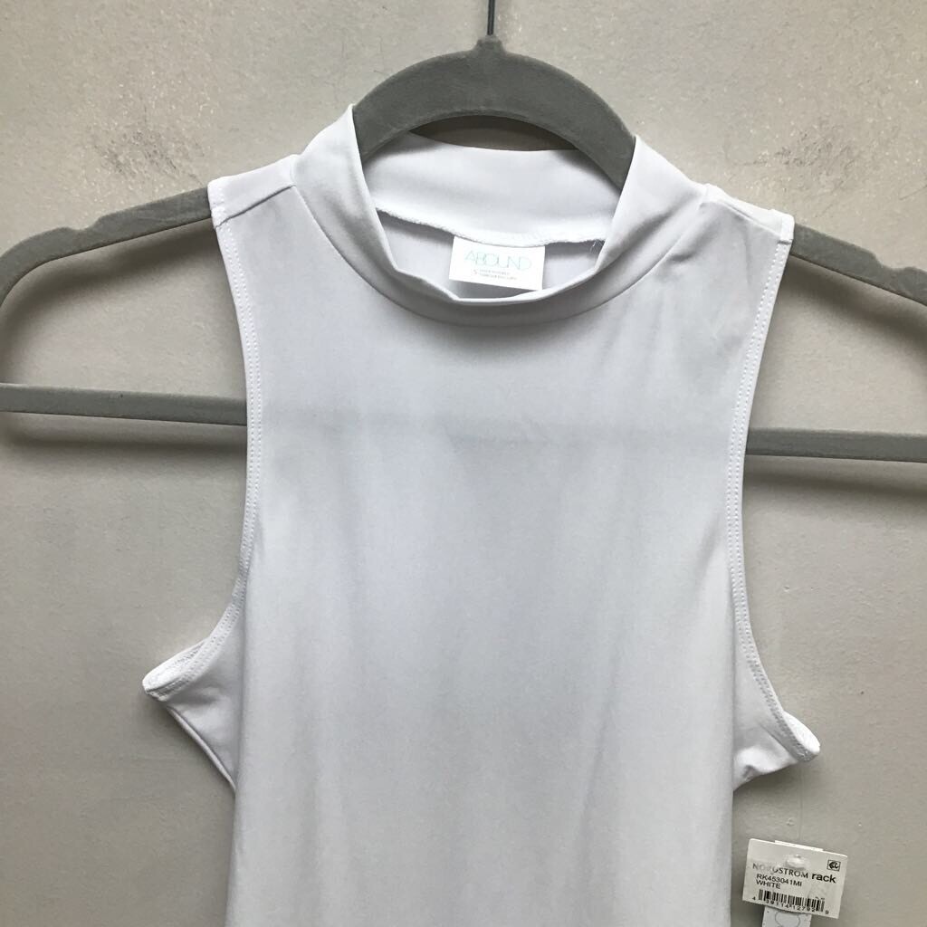 Abound Womens Bodysuit Solid White Sleeveless Mock Neck Stretch Knit S New