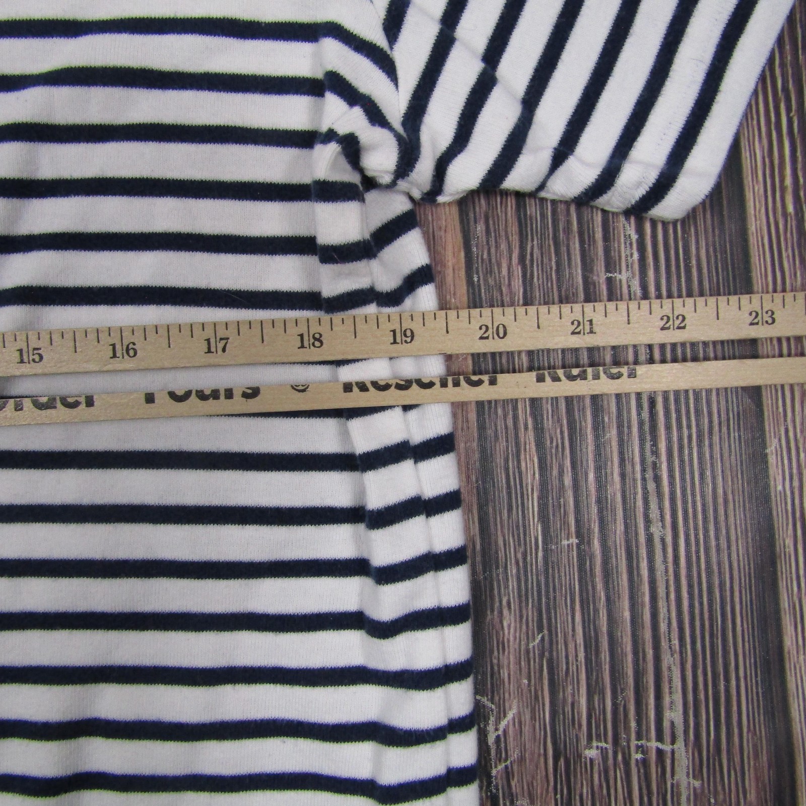 C.D. SPORT Womens XL White Navy Striped T Shirt Crew Neck Short Sleeve Stars