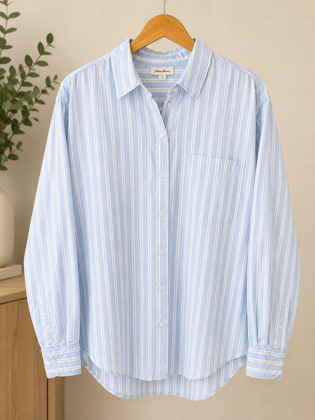 A New Approach Shirt Women XL Blue Striped Button Up Long Sleeve Cotton Oversize