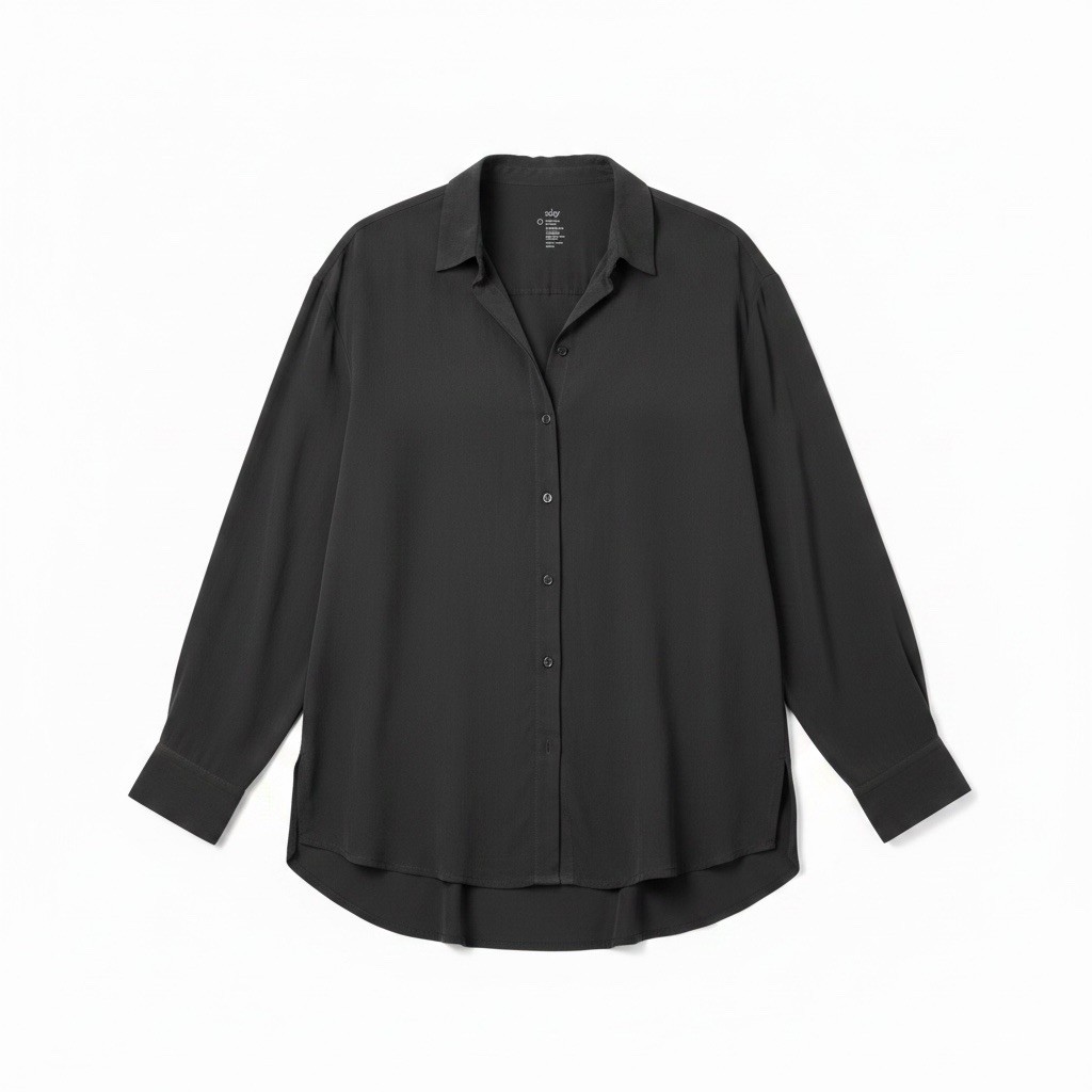 aday Black Solid Something Lux Cupro Collared Long Sleeve Button Blouse Size L
