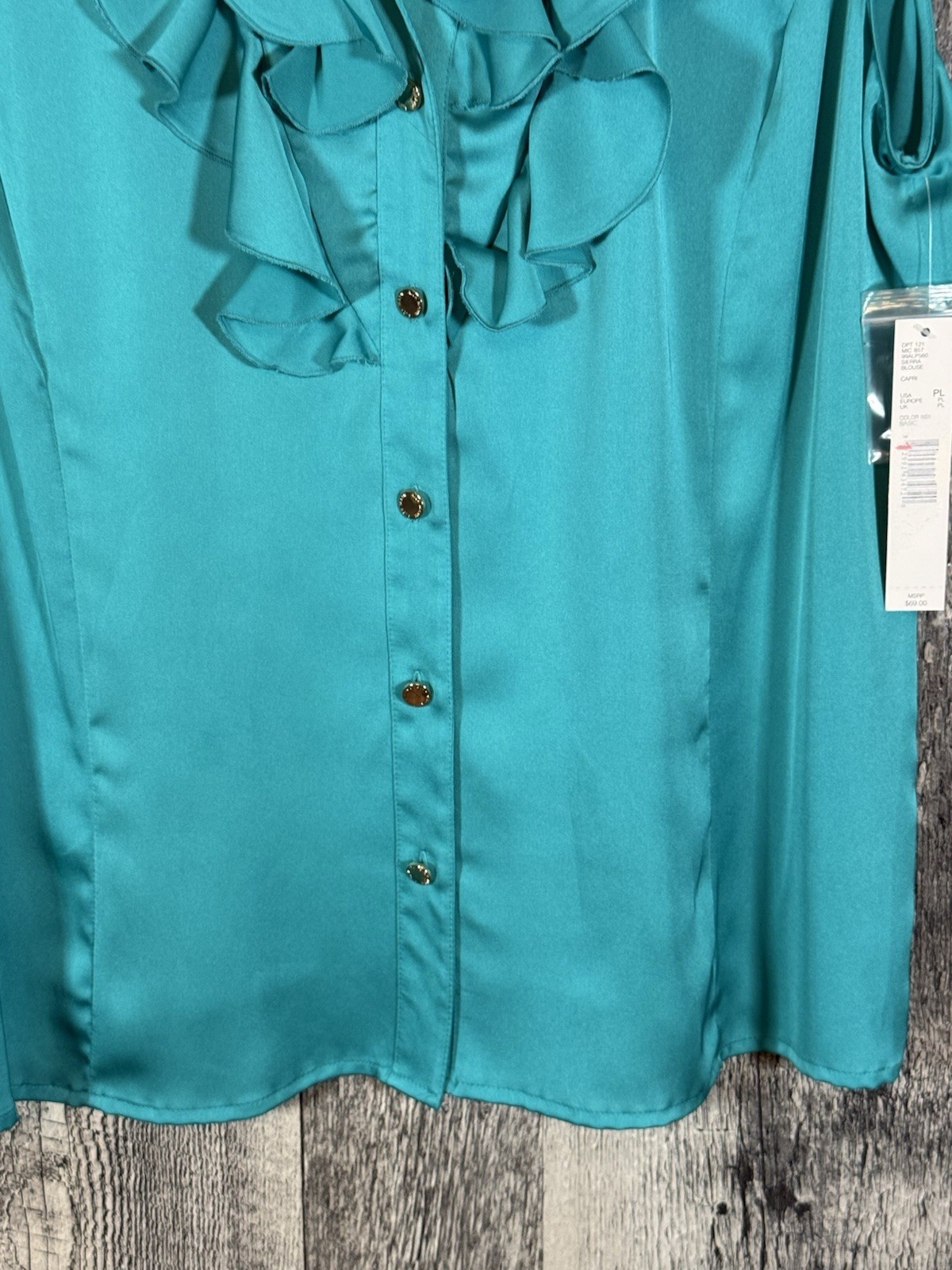 NWT Alex Marie Green Sleeveless Button Up Ruffled Top Size Petite Large