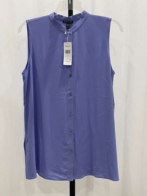 NWT! Eileen Fisher $248 L ‘Hydrangea’ Periwinkle Silk Georgette Shirt Mach Wash