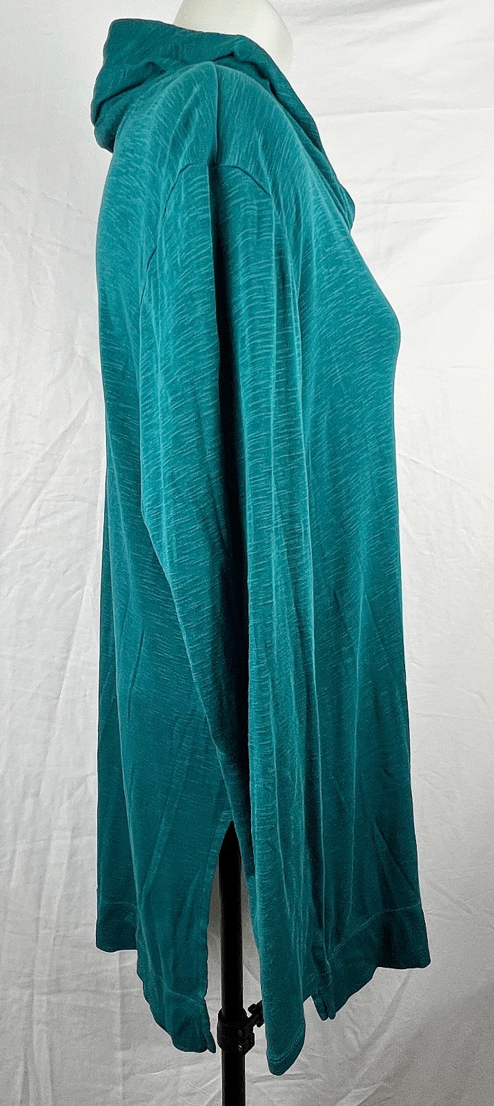 J. Jill Dark Teal Blue Slub Pima Cotton Cowl-Neck Tunic Shirt L