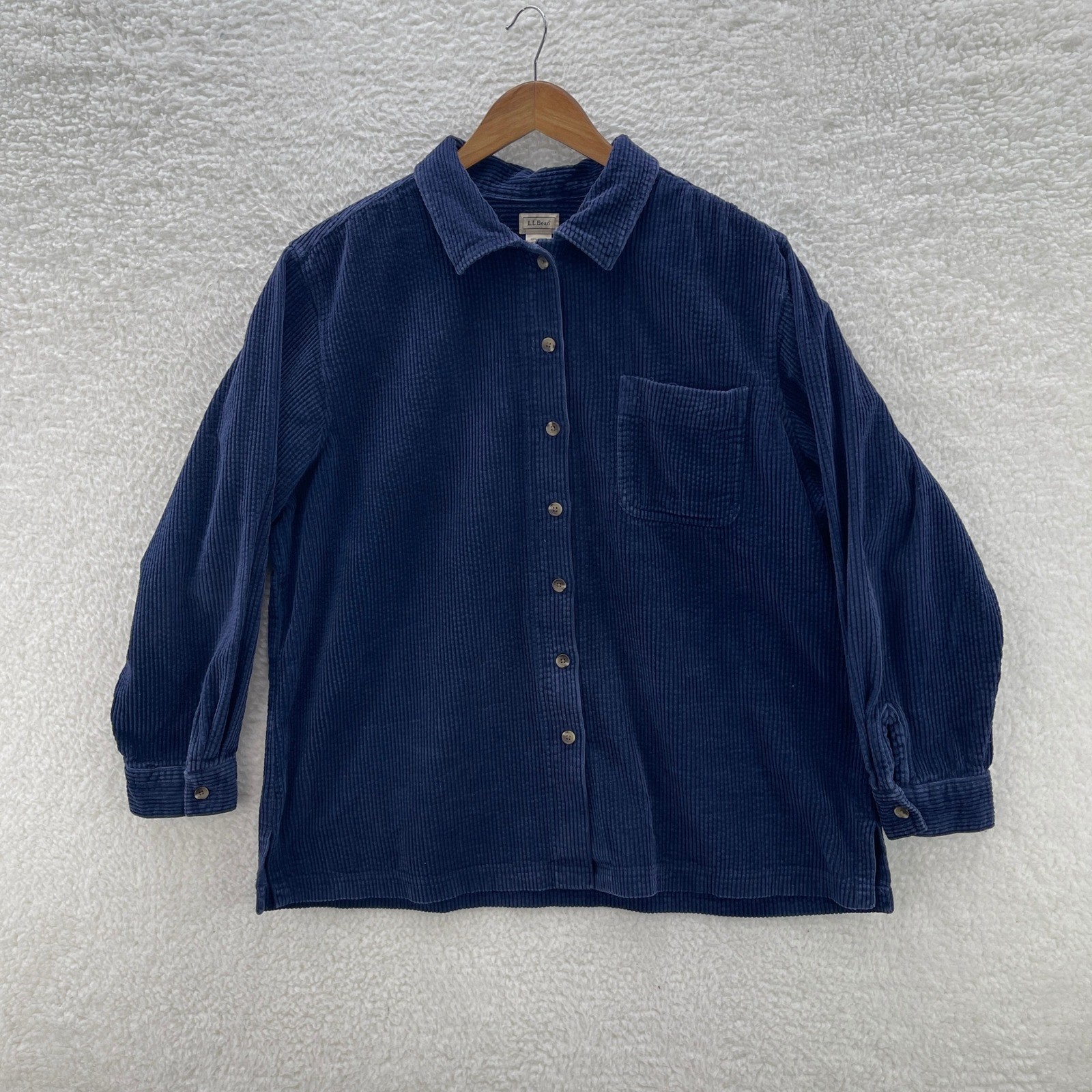 LL Bean Shirt Women XL Navy Blue Corduroy Wide Wale Outdoor Preppy Cabin Granola