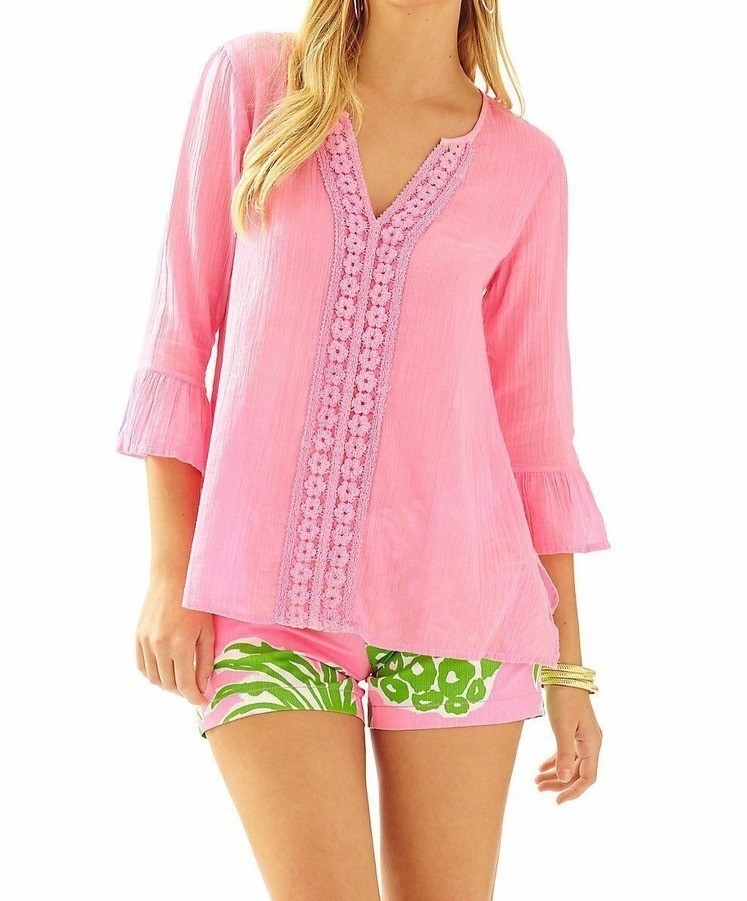 Lilly Pulitzer Luci Tunic Blouse Size M 100% Cotton Sheer Summer Beach Vacation