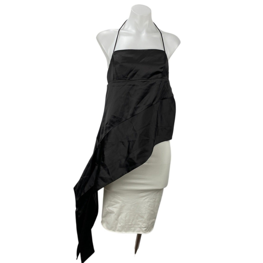 H&M X Lorena Saravia Black Satin Asymmetric Halter Sleeveless Cami Tank Top Sz S
