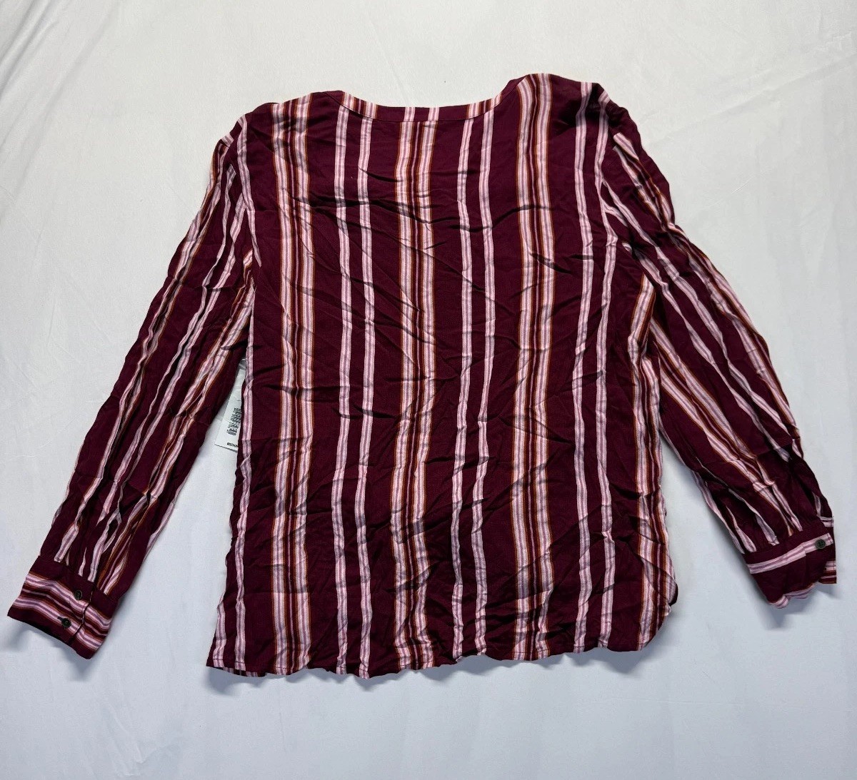 A.N.A Blouse Top Womens Medium Maroon Multi Striped Front Tie Hem Button Front