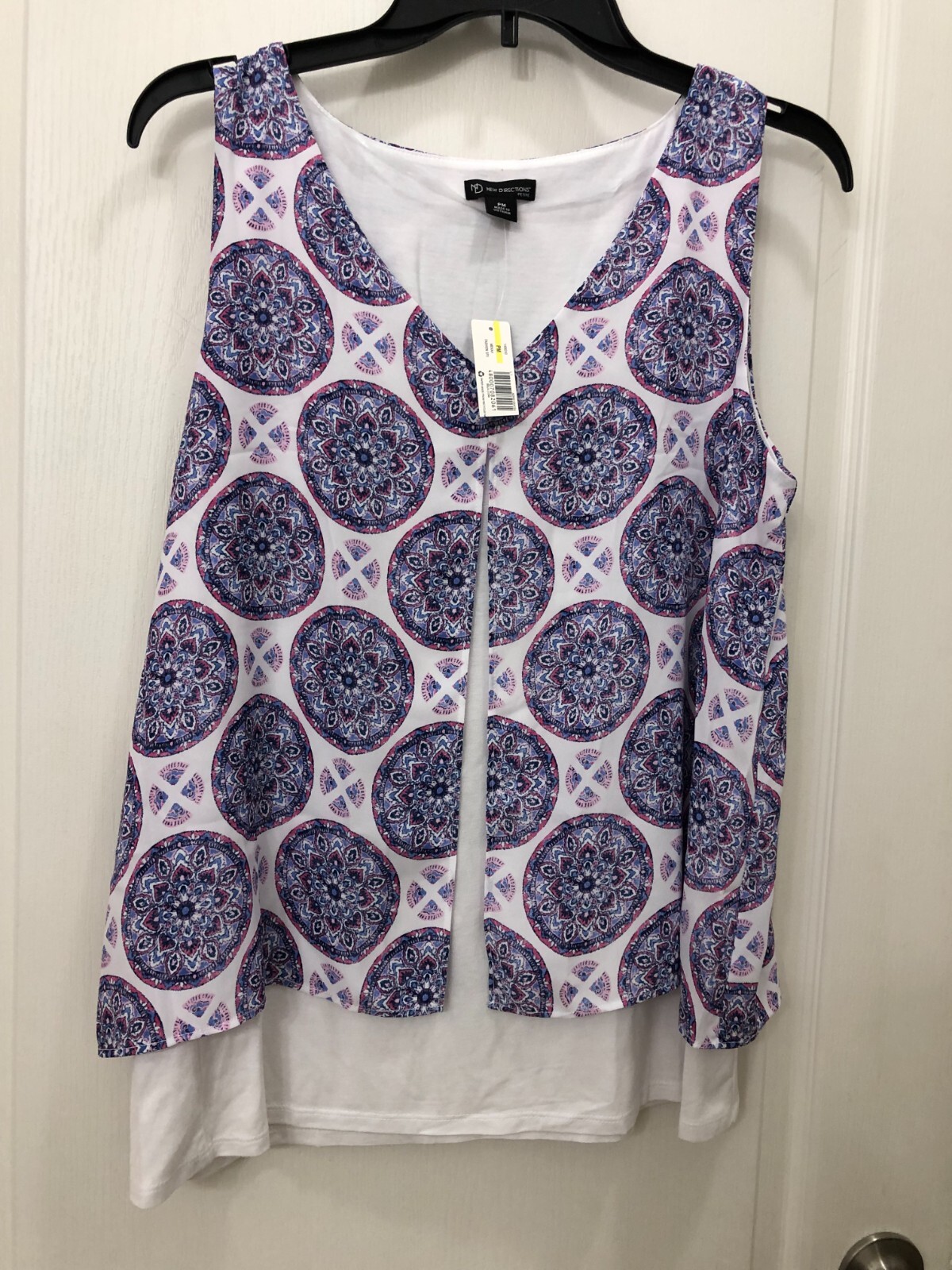 ND New Directions Kaleidoscope White Pink Blue Layered Sleeveless Tunic Petite M