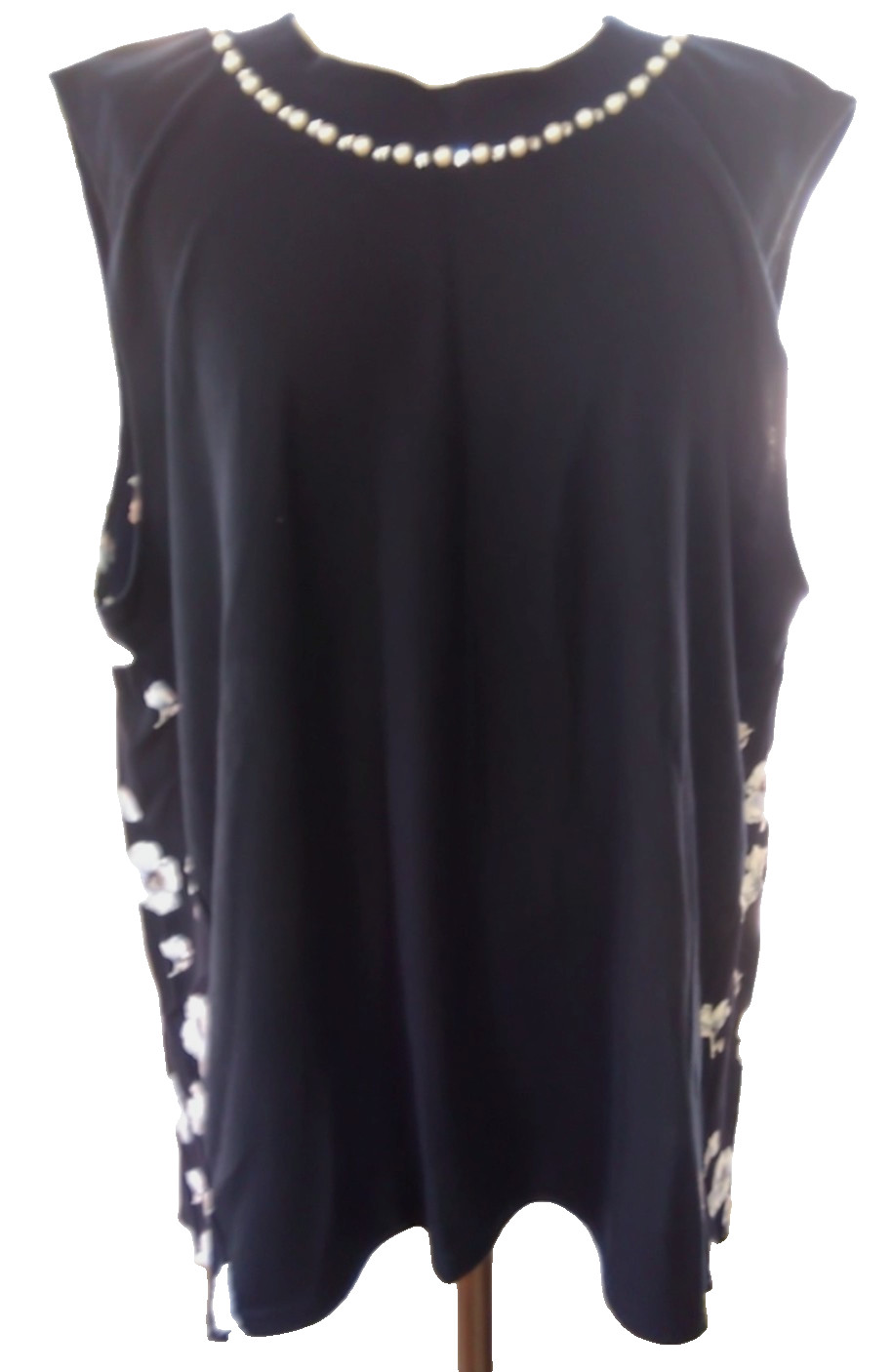 ladies summer tunic tops long　Sleeveless Stone decorations around the neck