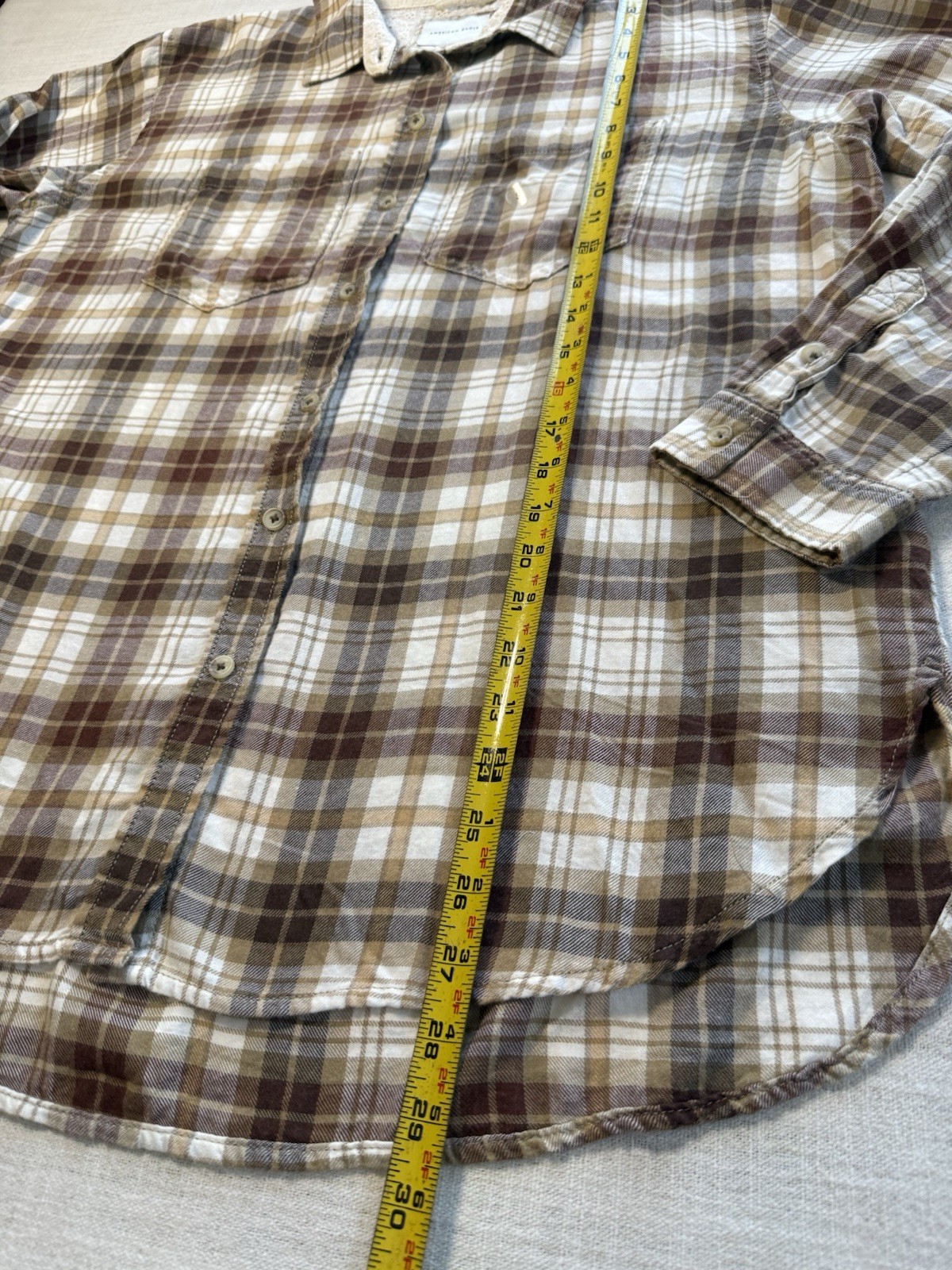 American Eagle Plaid Button Down Shirt Women’s S Oversized Eyelet Trim NEW Fall