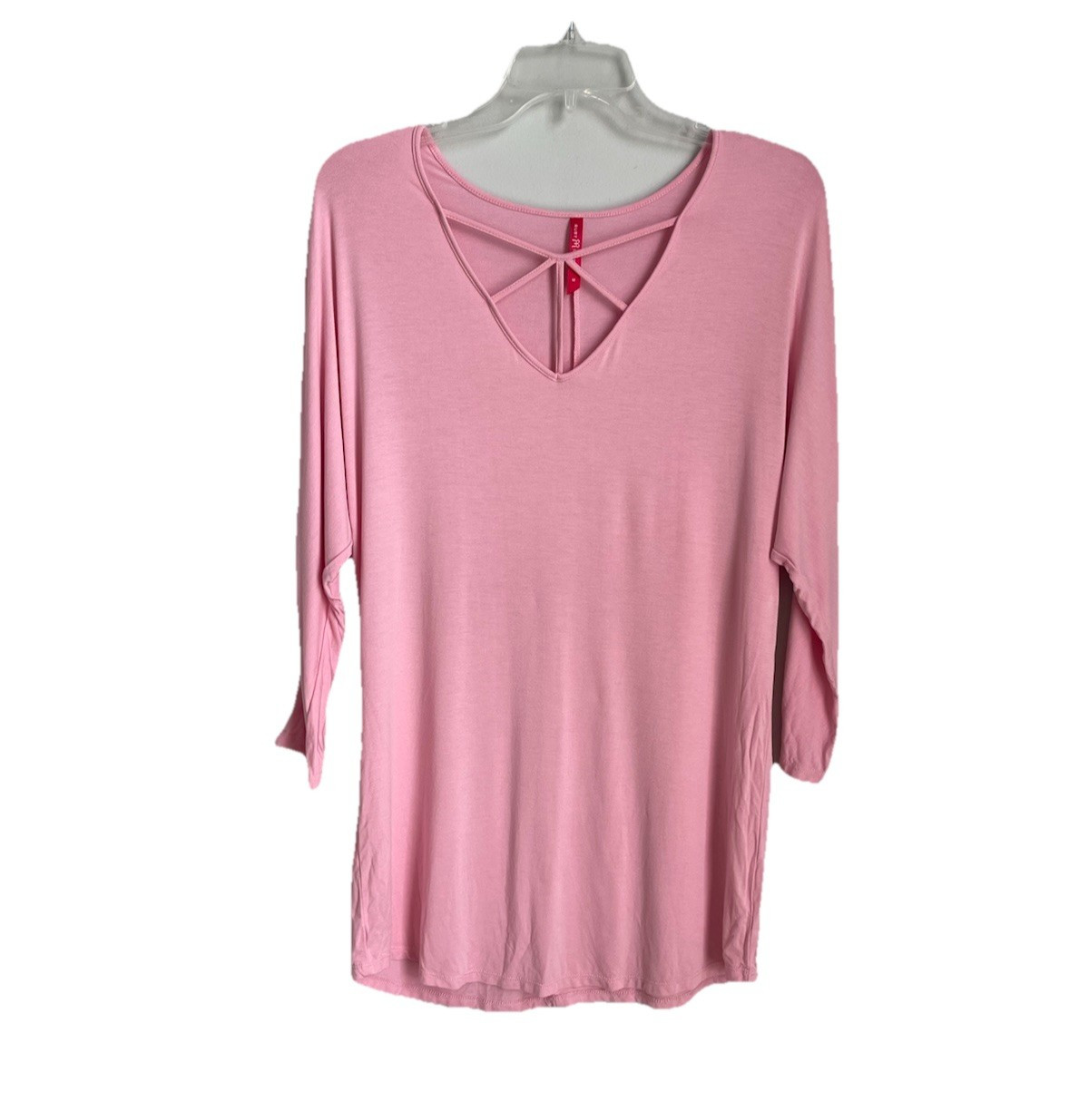 Ruby Ribbon Pink Strappy Tunic Top 3/4 Dolman Sleeve Stretch Size Medium