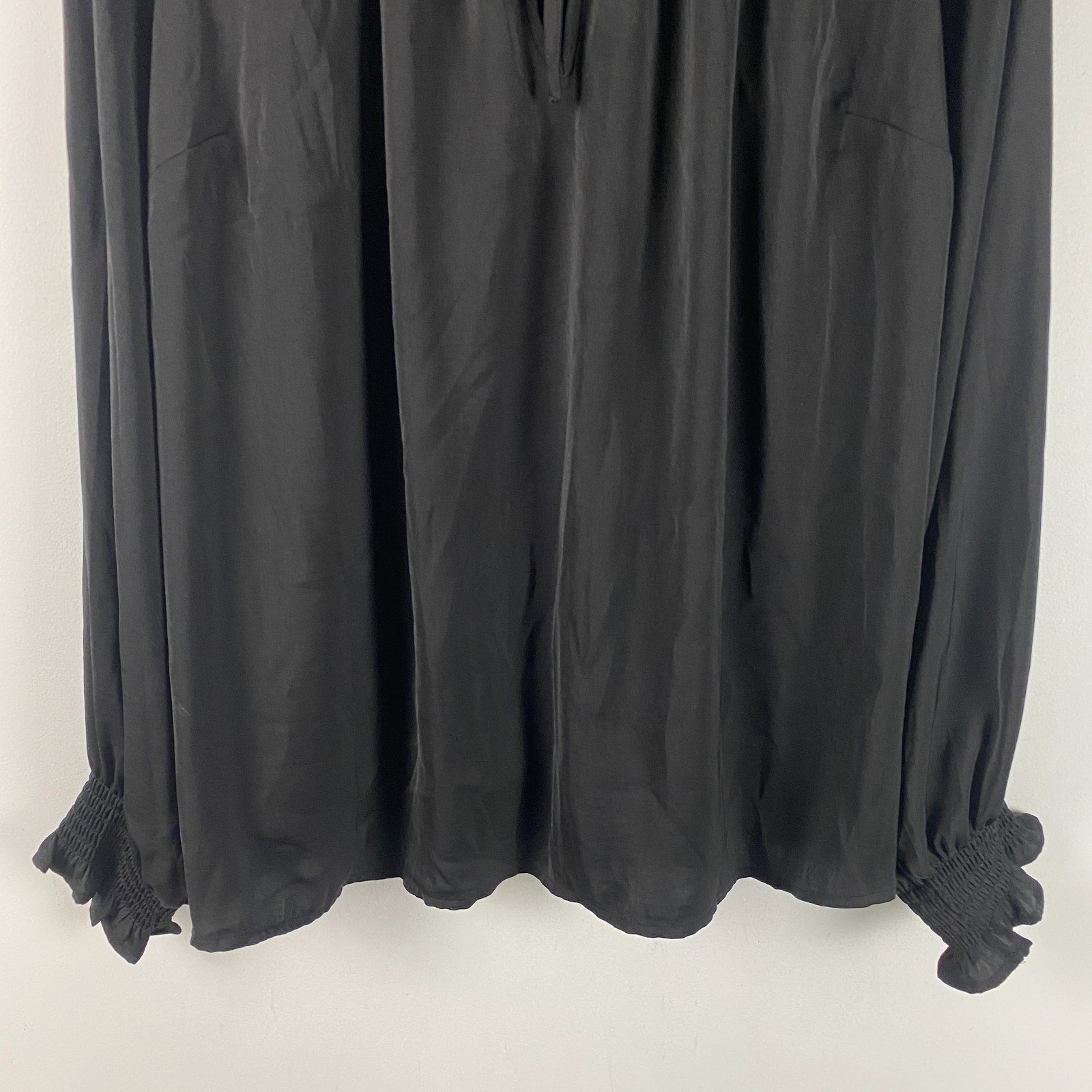 Torrid Satin Tie-Front Peasant Blouse Size 2X Black Ruffle Popover