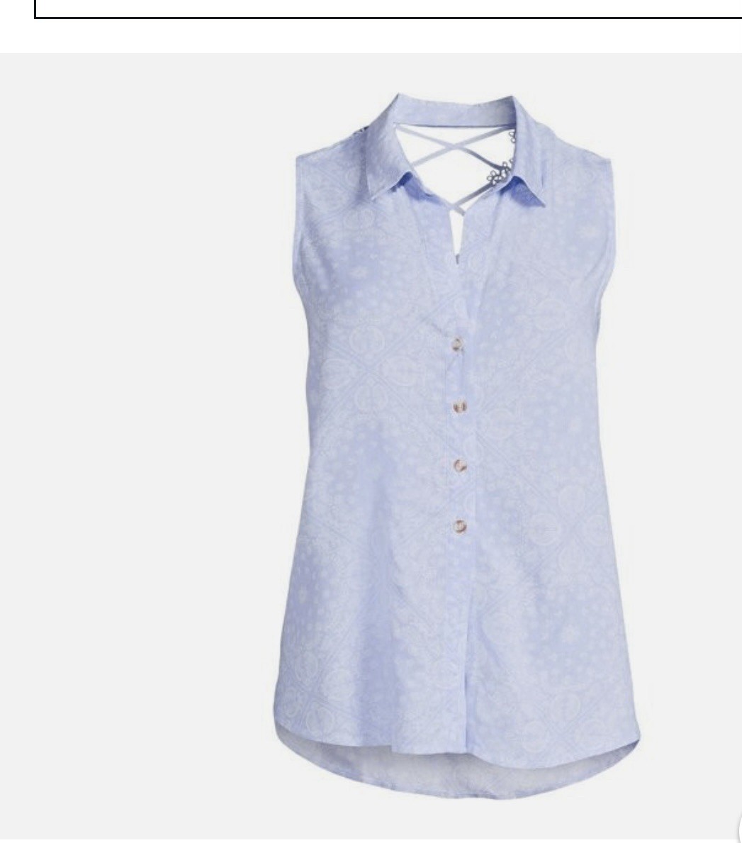 No Boundaries Blue / White Paisley Pattern Sleeveless Blouse With Collar