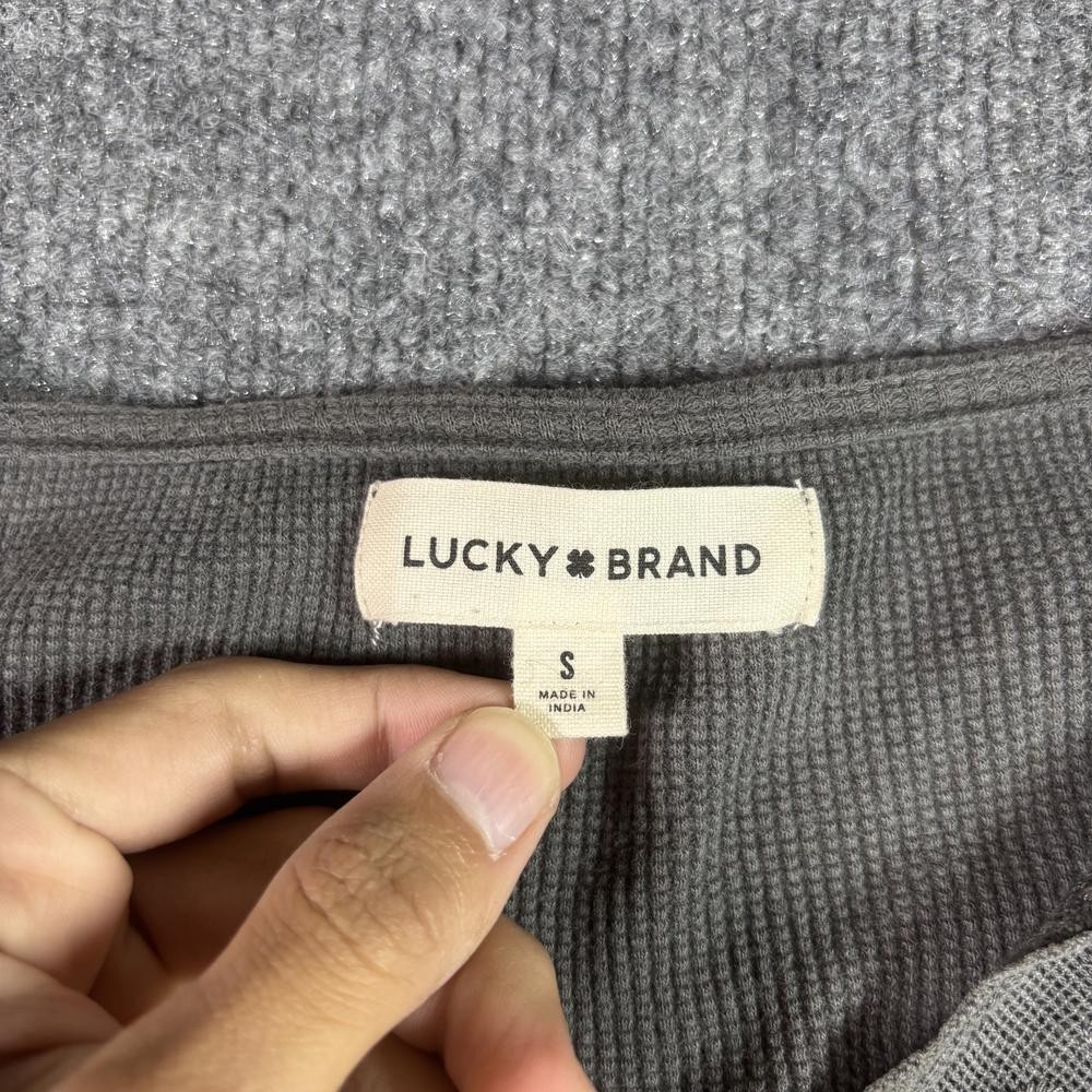 Lucky Brand Shirt Womens S Gray Cotton Henley-Neck Casual Outdoor Travel Stretch