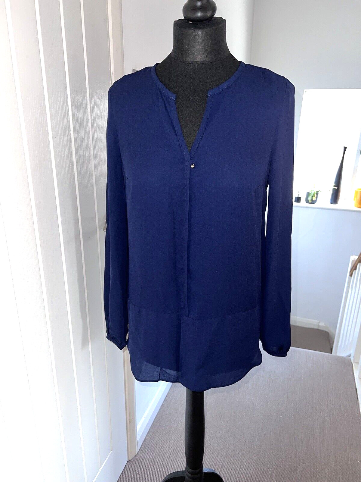 F&F Navy Blue Chiffon Long Sleeve Tunic UK 8-10 *in exc cond*
