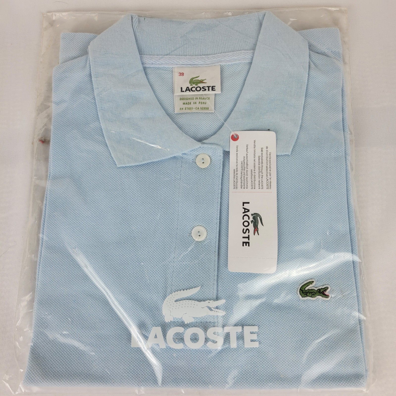 Lacoste Women’s Polo Shirt Short Sleeve Baby Blue Size 38 NWT NOS Cotton