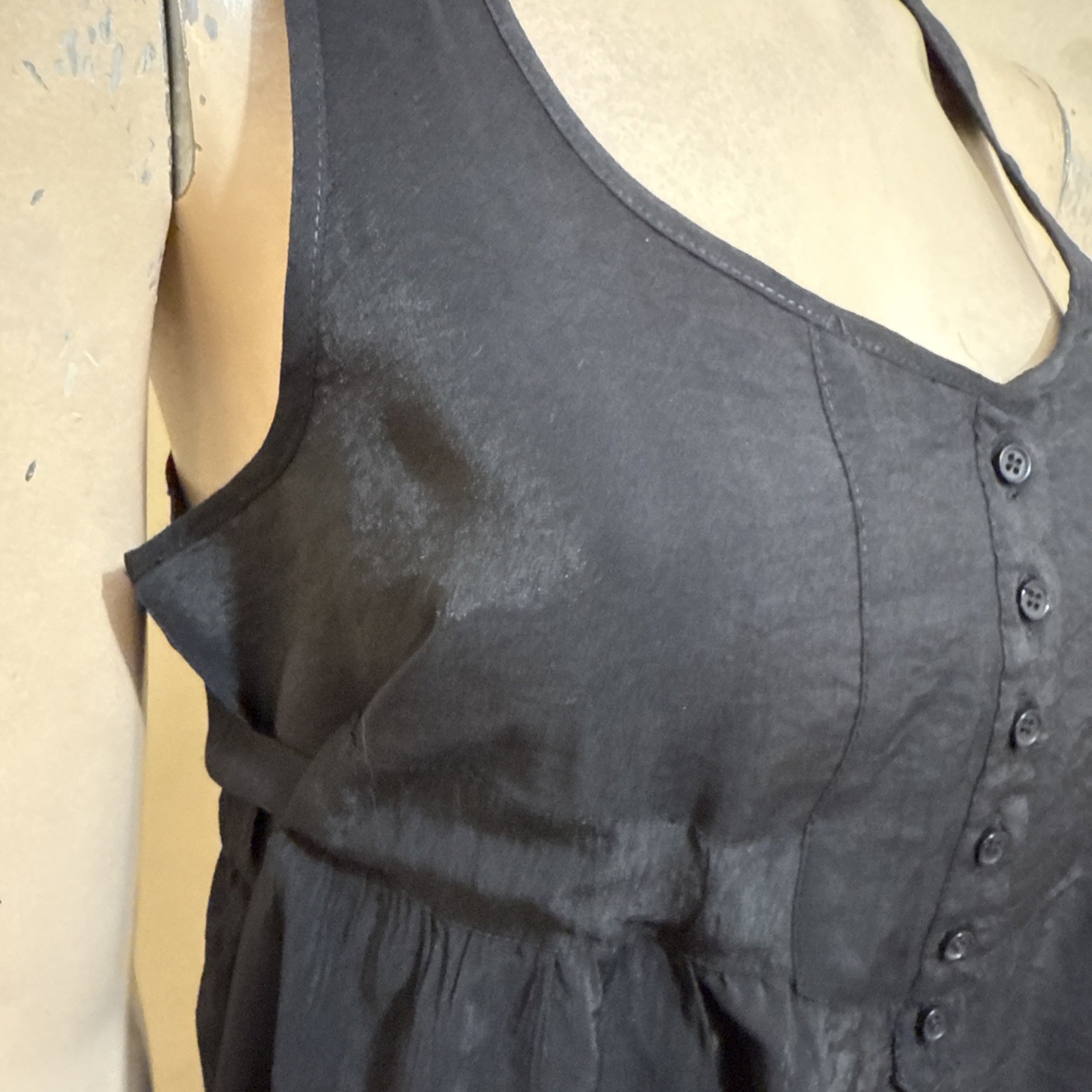Women’s Black Rayon Casual Summer Open Sheer Button Tied Size L Blouse Top Tunic