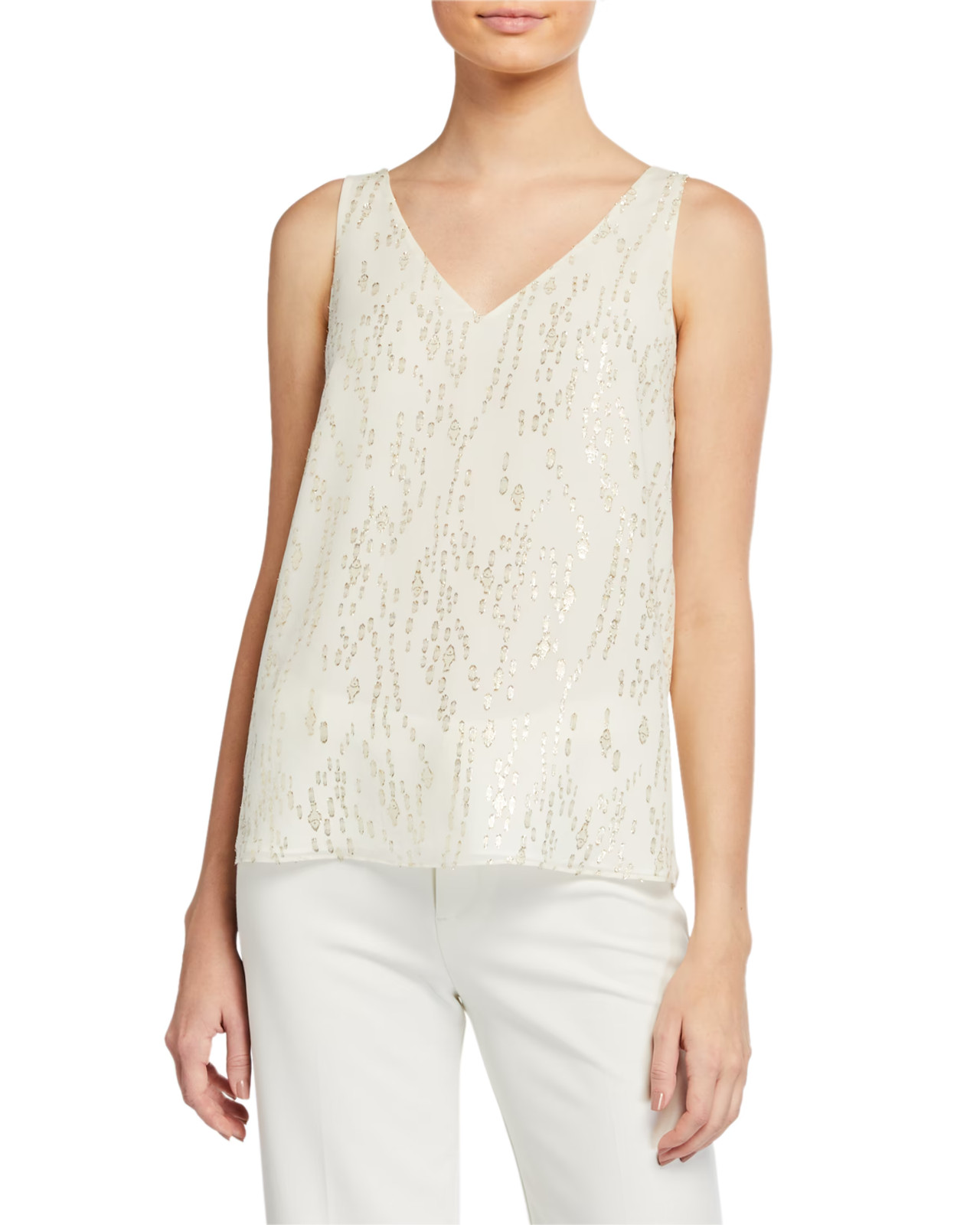 Lilly Pulitzer Florin Size Large Silk Metallic Sleeveless Coconut Fish Top NWT