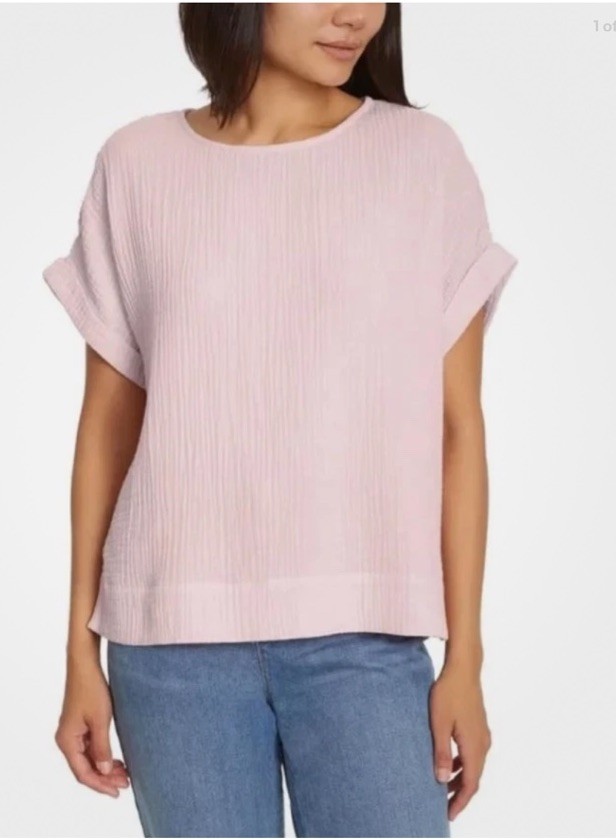 Gloria Vanderbilt Women’s Short Sleeve Cotton Gauze Pullover, Pink, Large