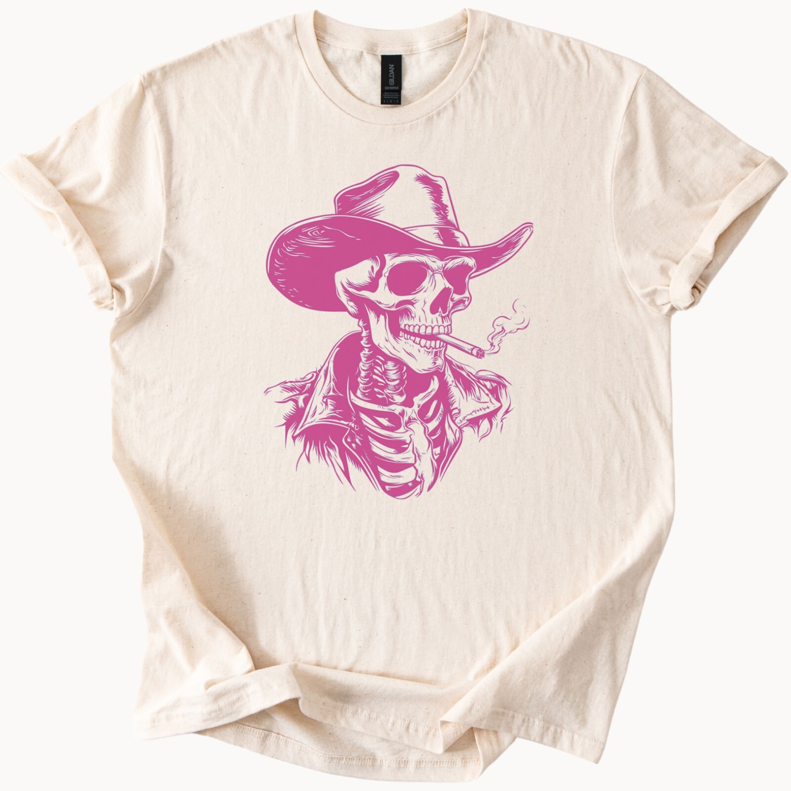 Cowboy Skeleton Smoking Tee Western Skull Rider T Shirt