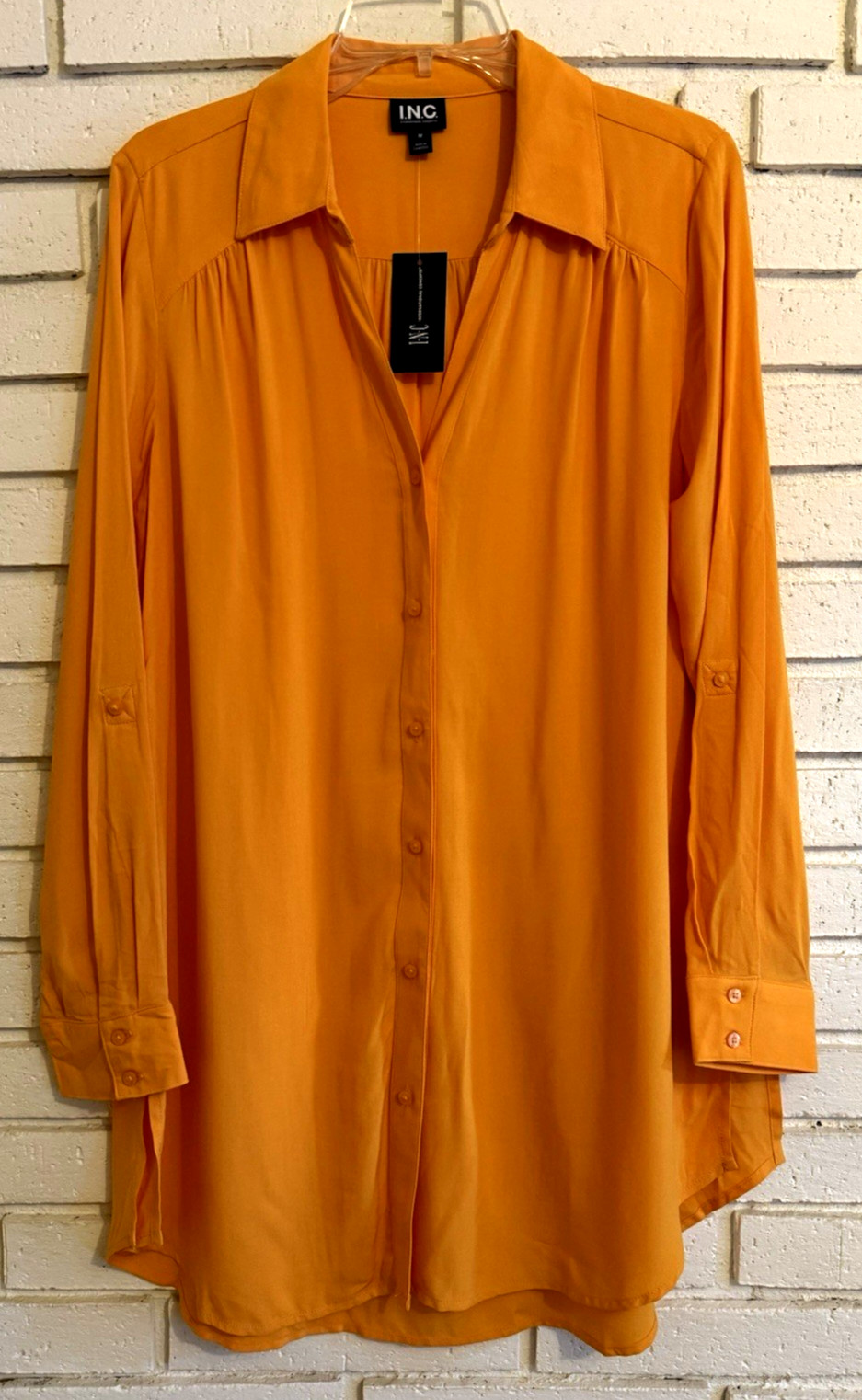 I.N.C. International Concepts Long Roll Tab Sleeves Blouse Bright Peach Sz Med.