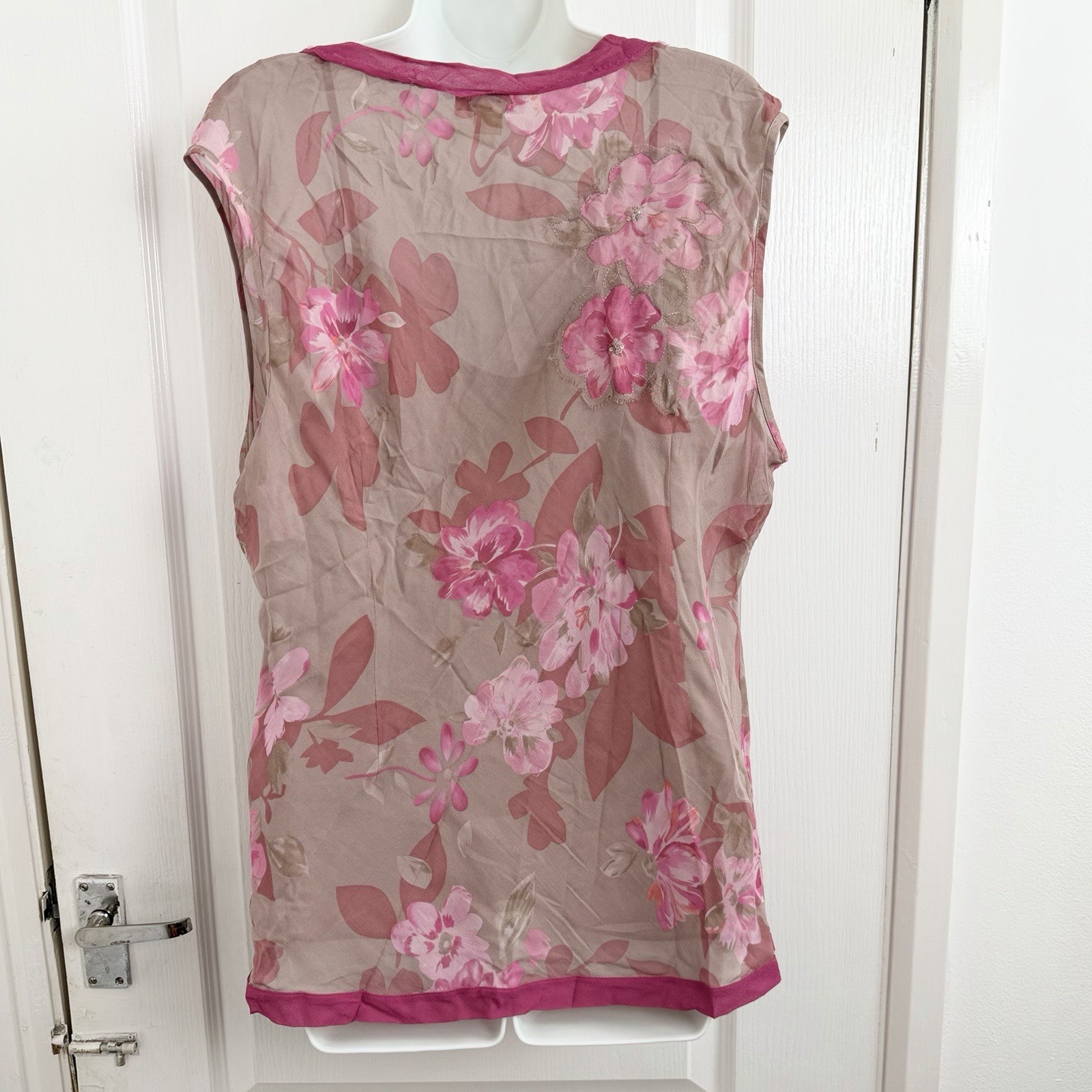 Monsoon 100% Silk Floral Top UK 22 Pink Applique Sequin Boho Y2K Fairycore Boho