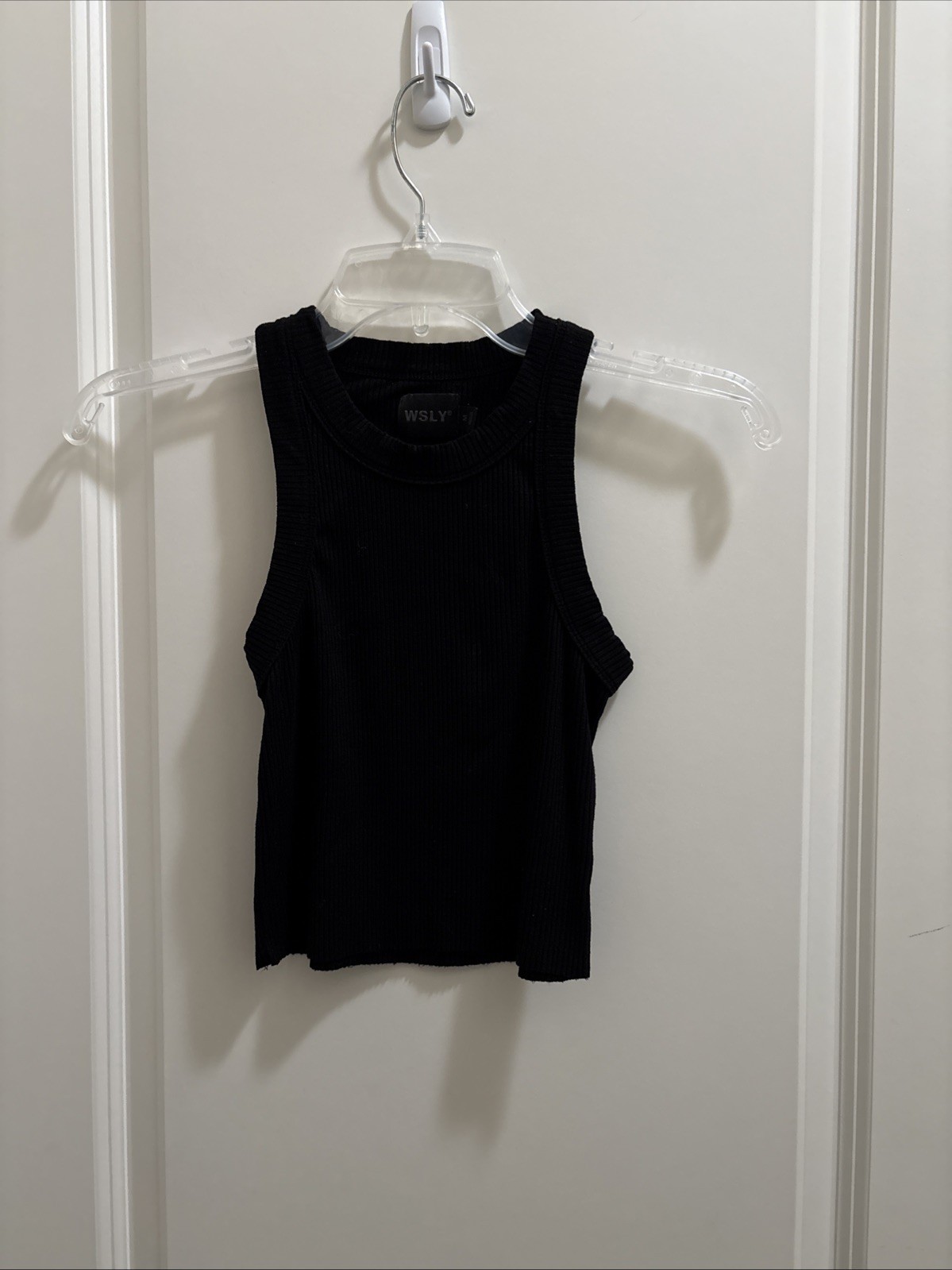 WSLY M Rivington Ribbed Cropped Tank Top Wisteria Black High Neck Minimalist