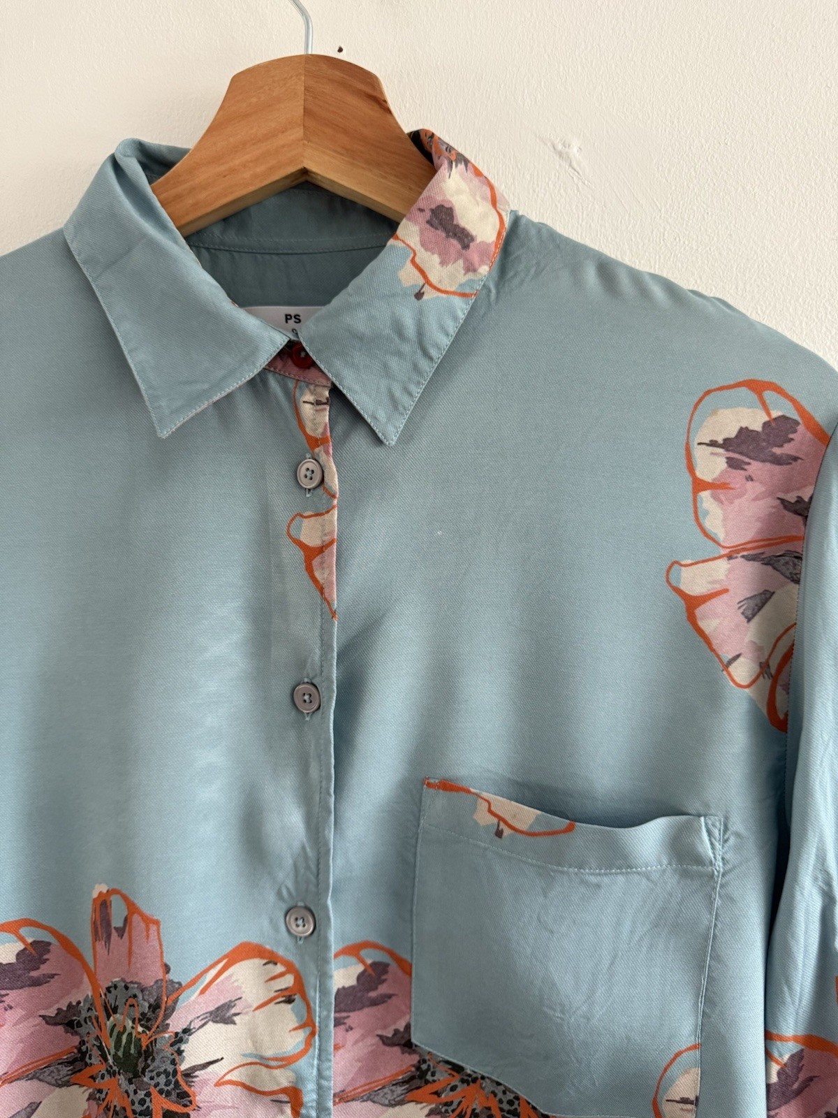 PS Paul Smith Blouse Womens Medium 40 Blue Shirt Floral Flower Button Up Viscose