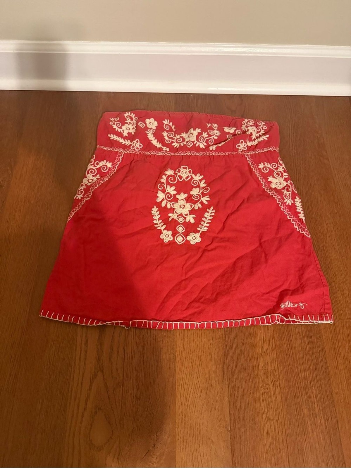 Vintage Billabong Coral Red Boho Floral Embroidered Strapless Tube Top Small