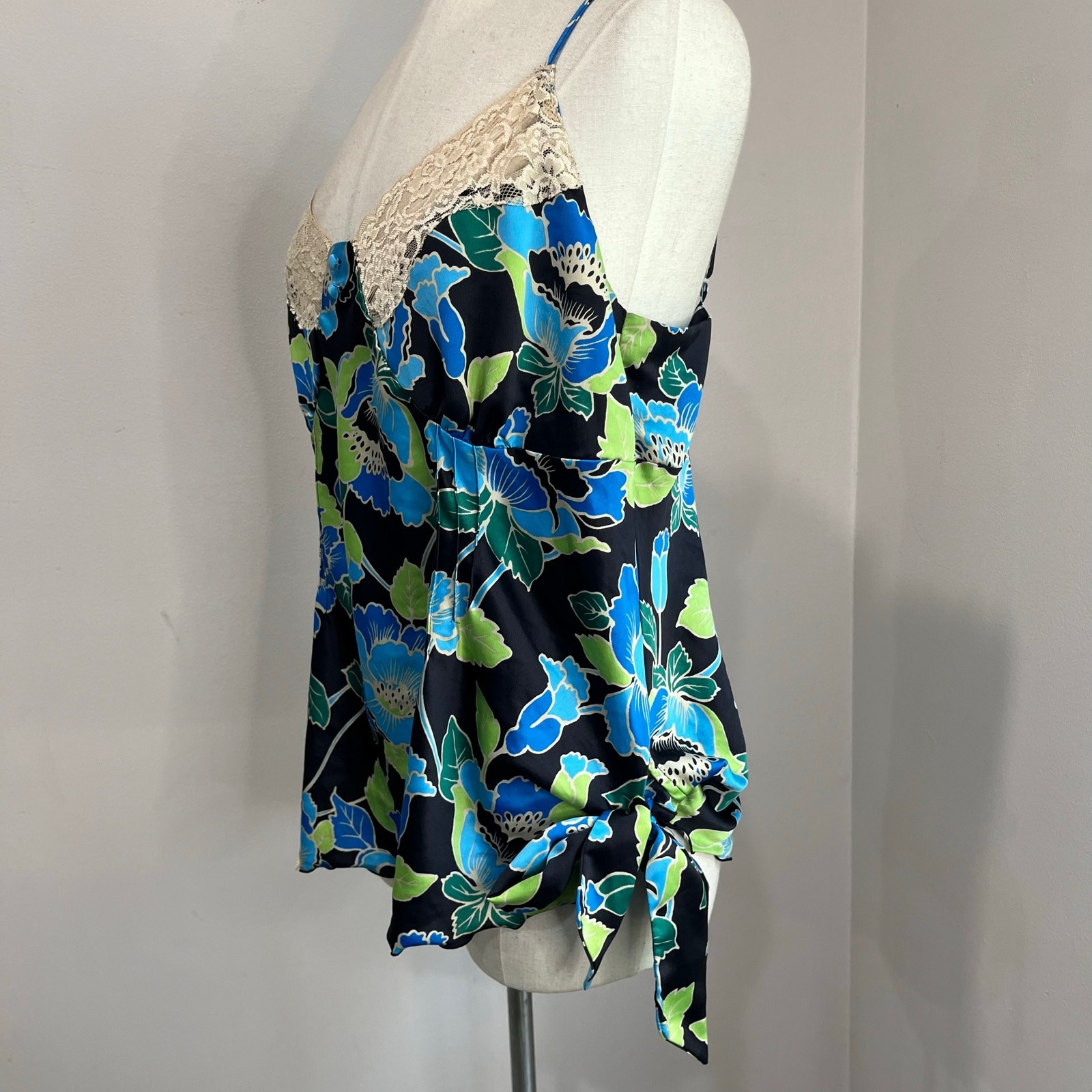Y2K MIXIT Blue Floral Lace Trim Babydoll Cami Top 2000s Goth Plus 1X