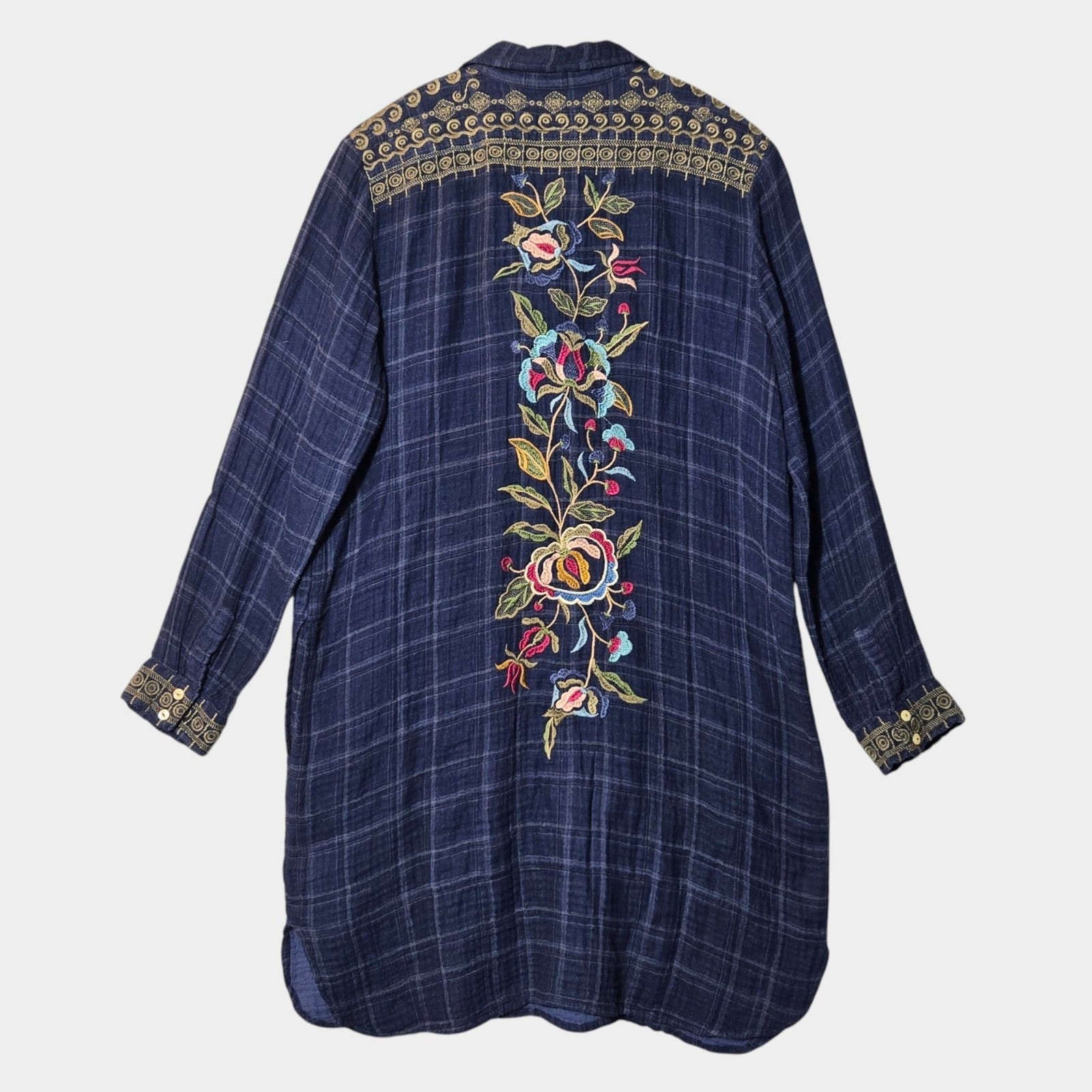 Johnny Was Workshop Esmerelda Embroidered Plaid Tunic M Floral Boho Western NWT