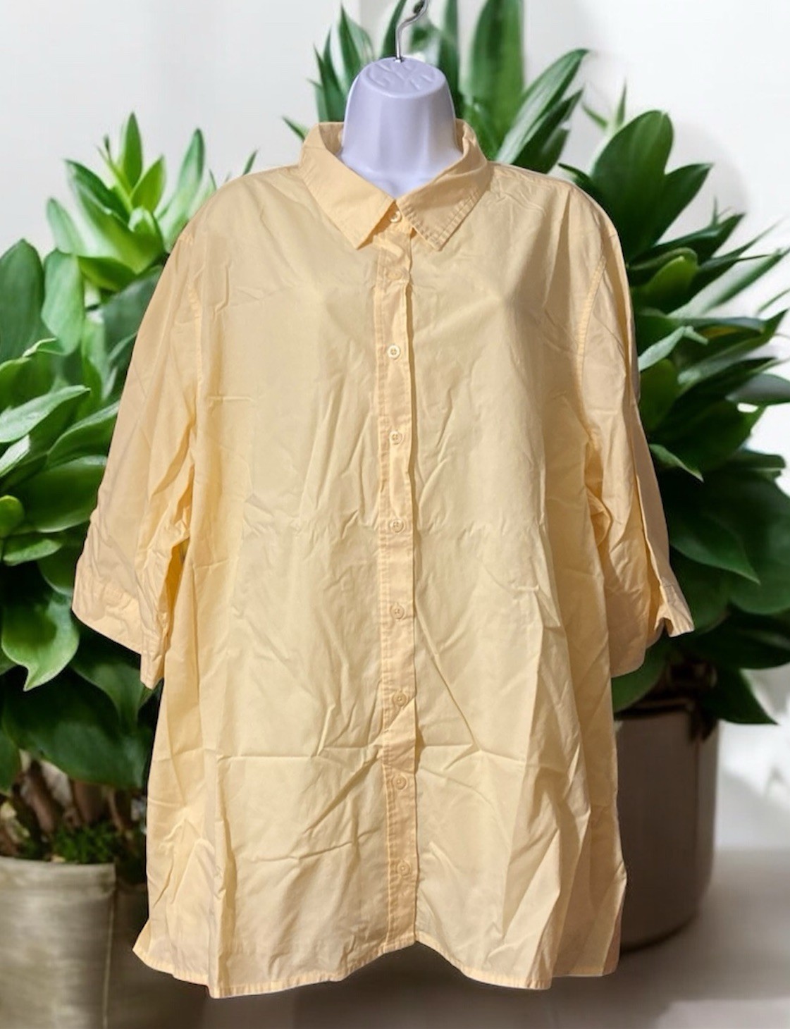 American Sweetheart Women Short Sleeve Button Up Yellow Shirt Sz 4x