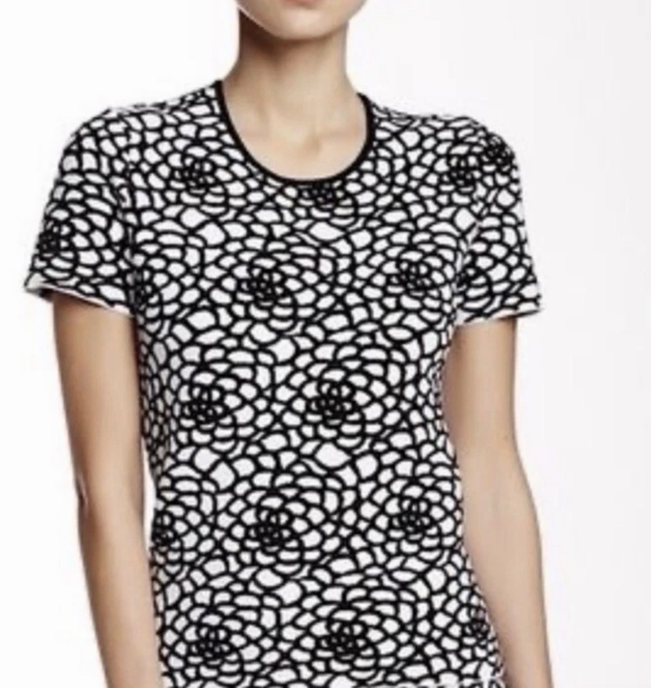 A.L.C. Charles M Floral Knit Shirt Sweater Stretch Black White Chic Classic $350