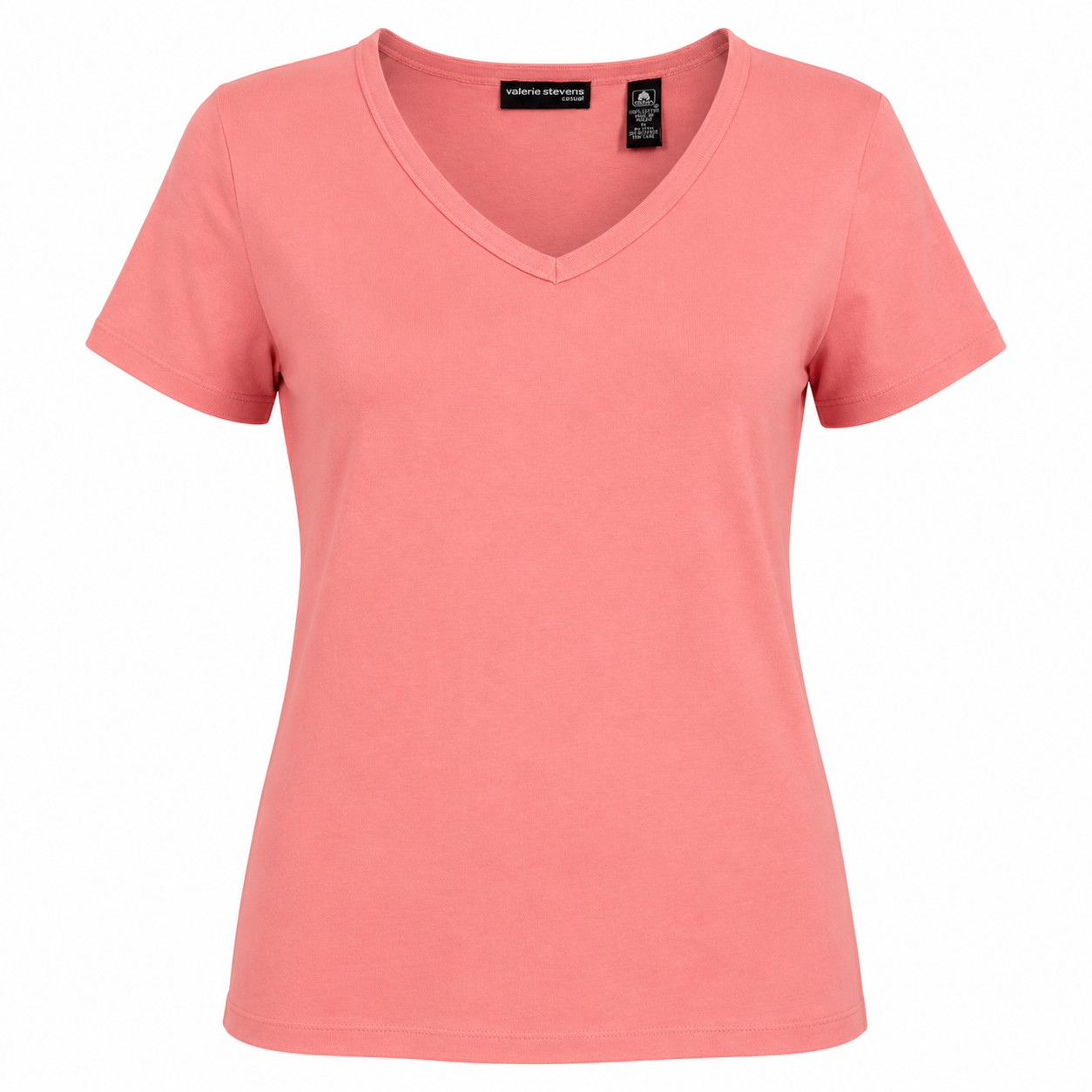 Valerie Stevens Women’s XL Coral Pink V-Neck 100% Cotton T-Shirt NWT