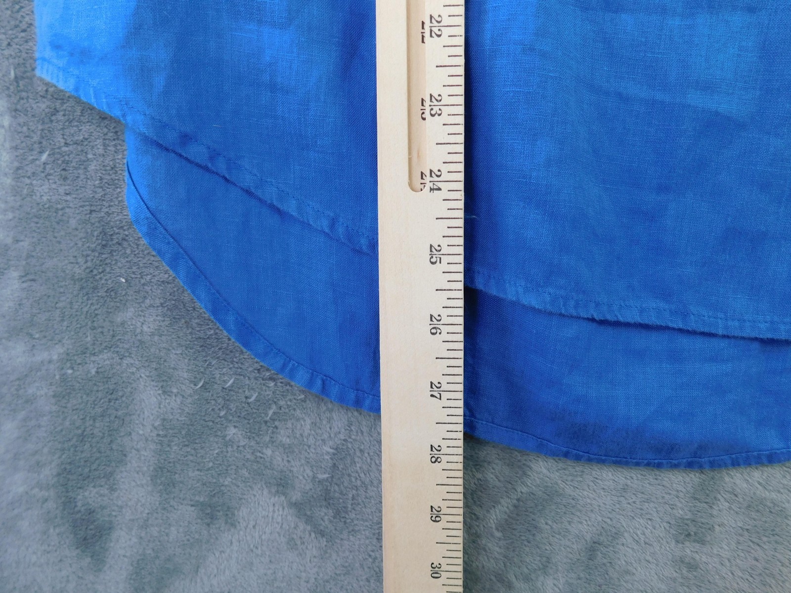 Ann Taylor Blouse Womens XS Blue Linen Long Sleeve V Neck Tunic Roll Tab Pockets