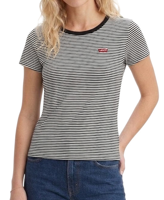 LEVI’S | Womens Ladies Black White EXTRA SLIM Perfect Tee T-Shirt Top | Size XS
