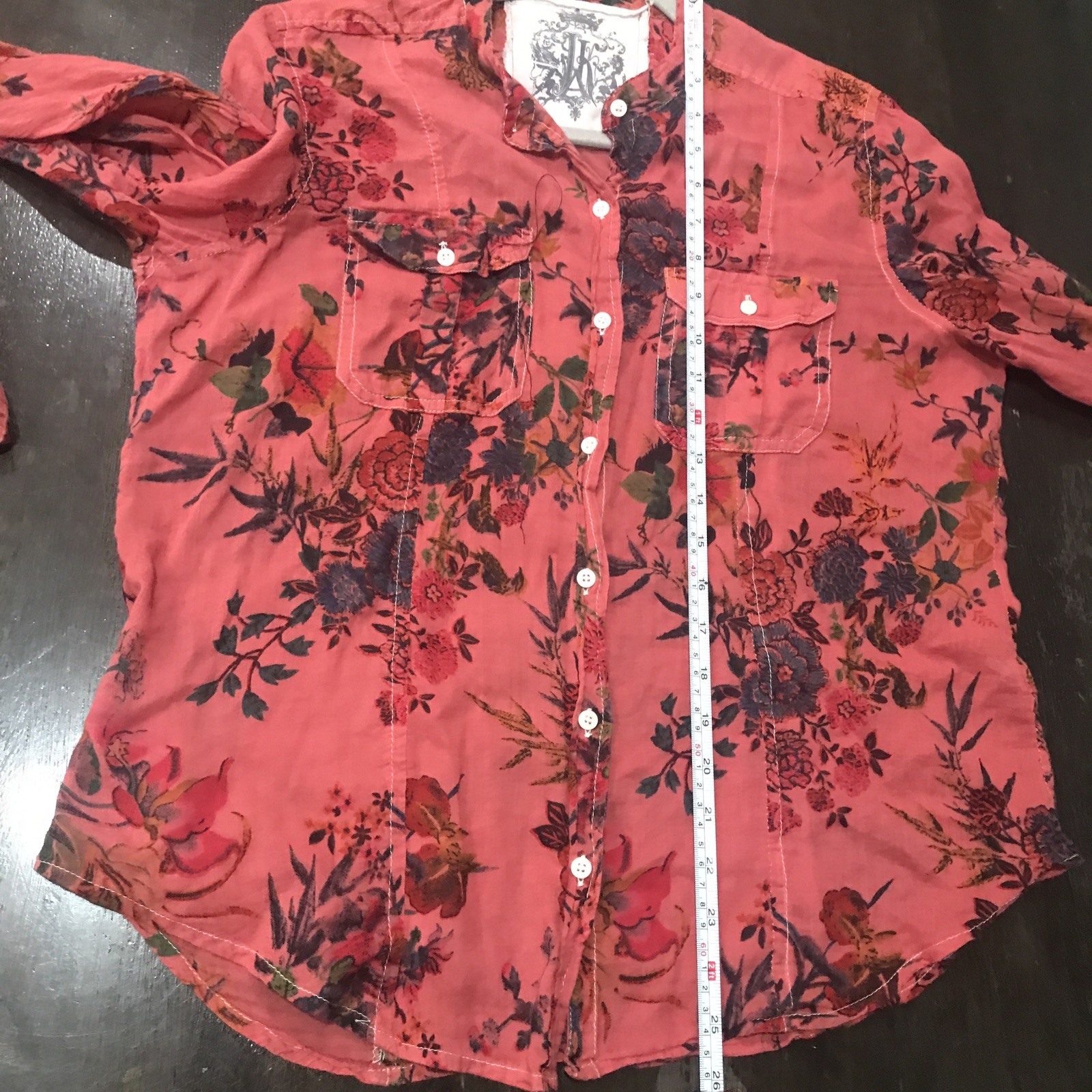 Jak Women Shirt Red Floral M Long Sleeve Made In USA 100% Cotton