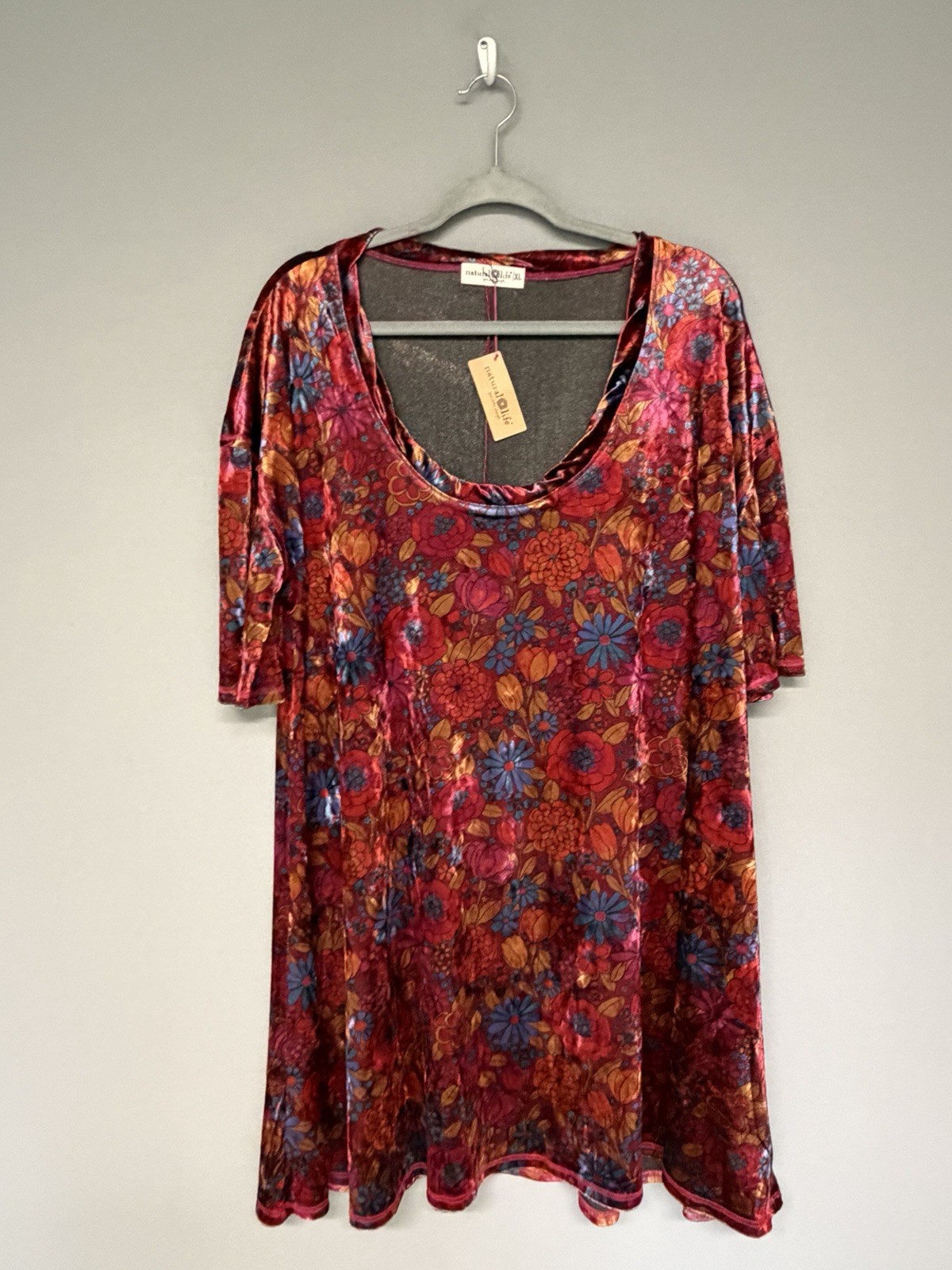 Natural Life Crushed Velvet Floral Swing Mini Dress XL NWT Boho Cottagecore