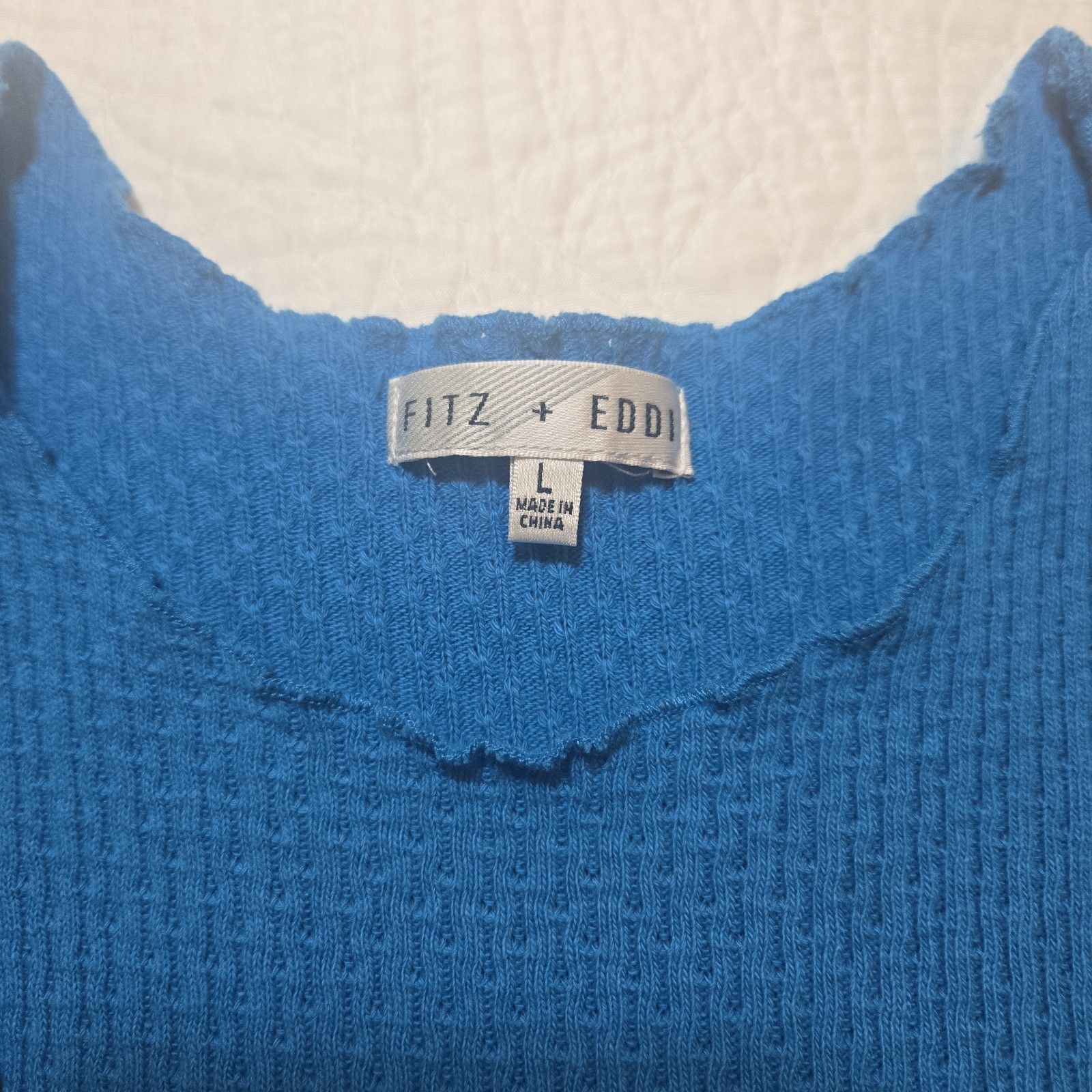 Fitz + Eddi Ribbed Stretch Lettuce Hem Carribean Blue Tank Top Stretch Large