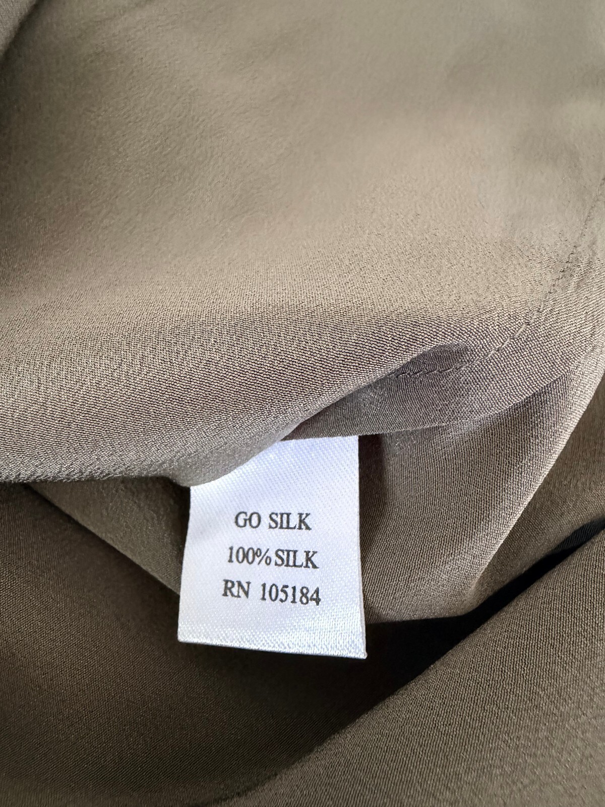 GO SILK 100% Silk Taupe V-Neck Utility Blouse XL NWT Long Sleeve Minimalist