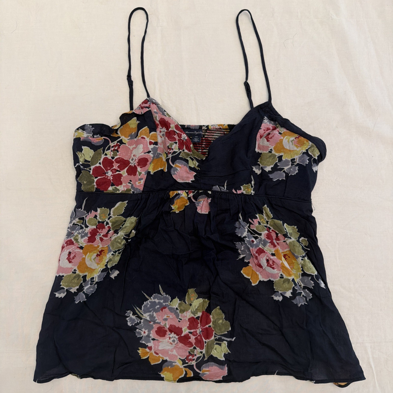 American eagle outfitters 2010s navy blue floral adjustable straps size L women