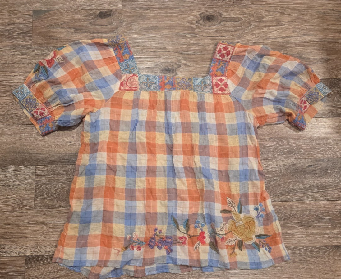 Johnny Was Workshop Petunia Square Neck Park Blouse floral embroidered bohemian
