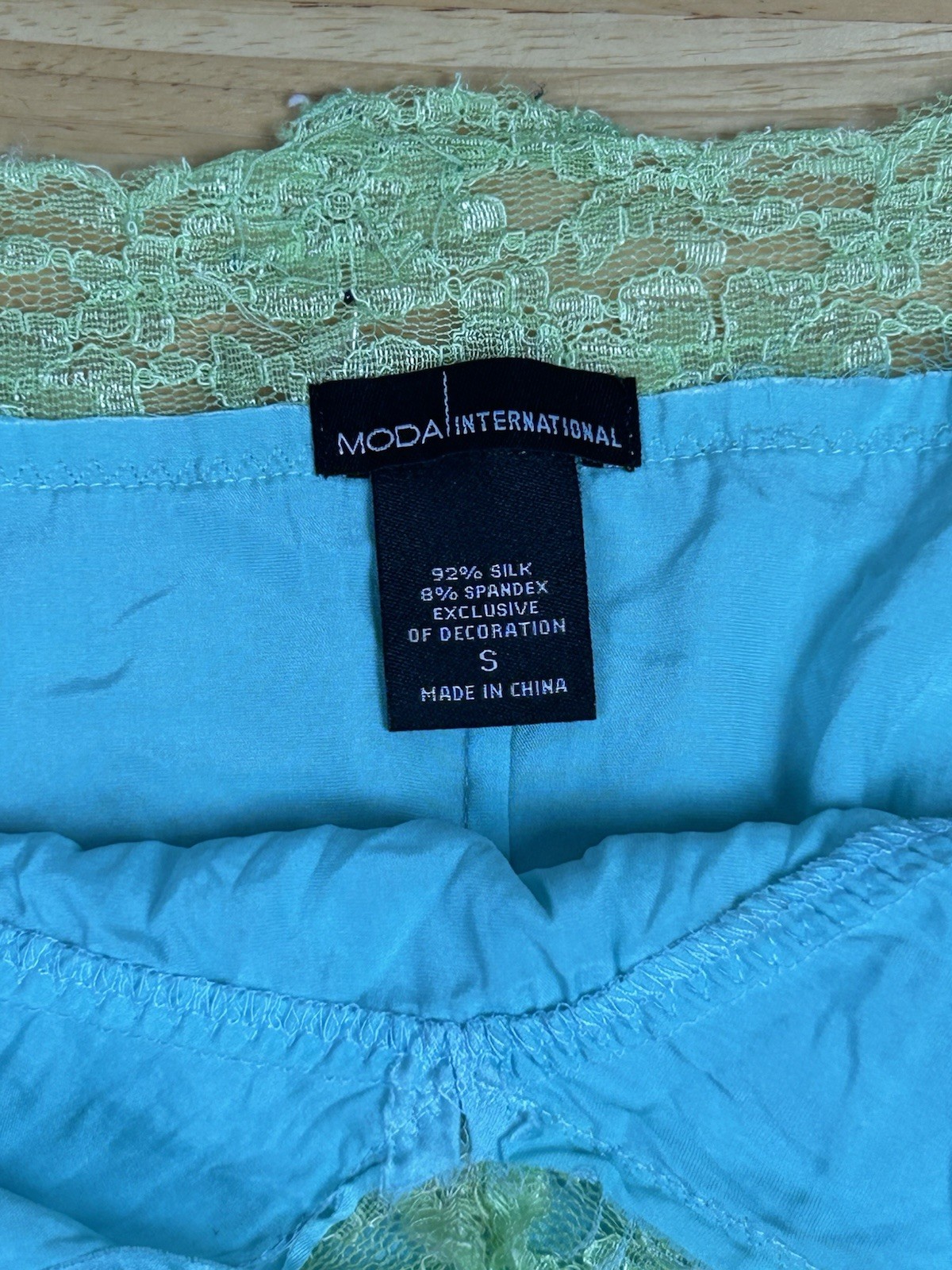 Moda International Silk Beaded Lace Camisole Size S Turquoise And Green Colors