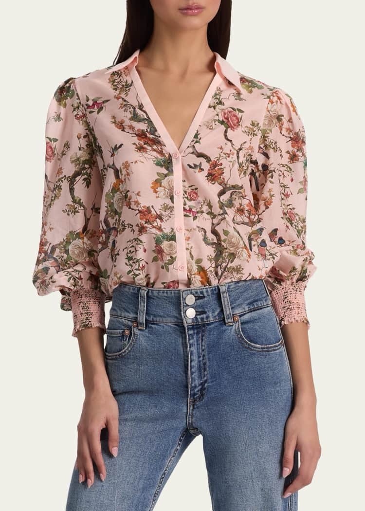 alice olivia Charis Floral Button-Front Blouse Size M $ 440