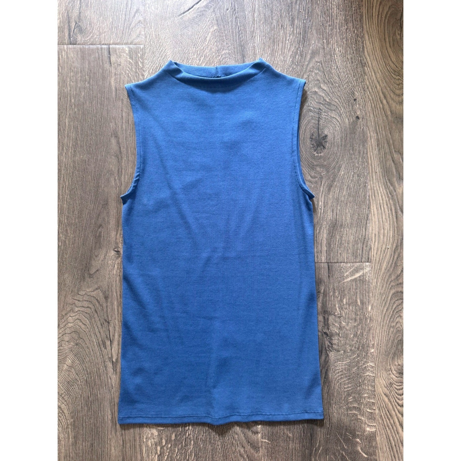 Everlane Pima Micro-Rib Luxe Funnel-Neck Tank Size S Blue Pima Cotton NWOT