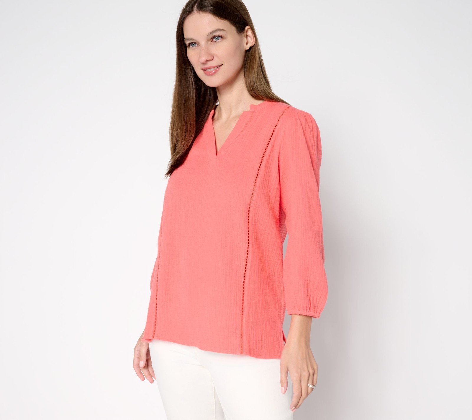 Gloria Vanderbilt Women’s Top Sz L 100% Cotton Gauze Ladder Lace Pink A691516