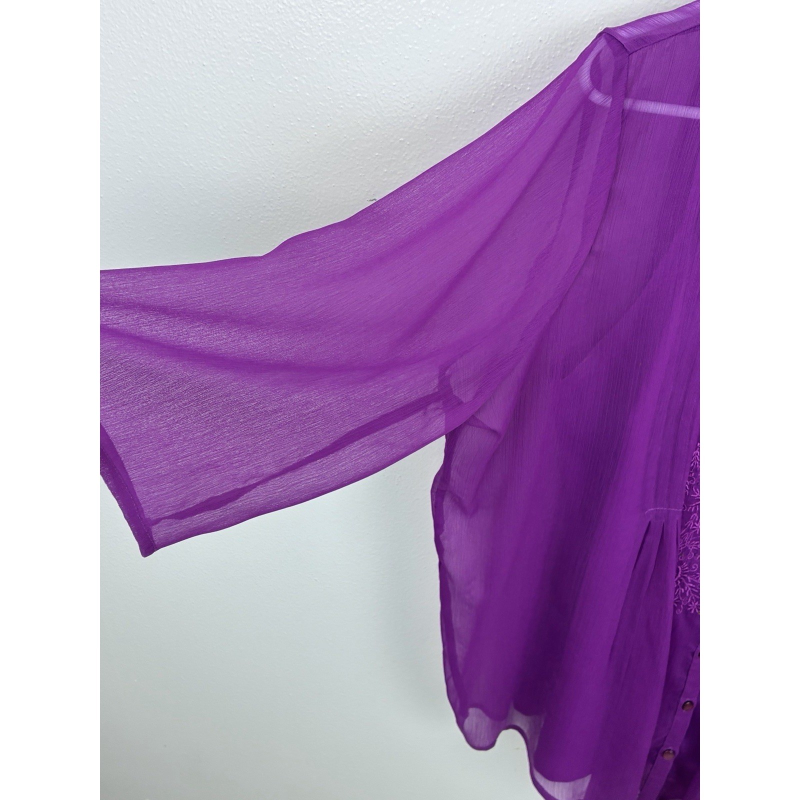 Denim 24/7 Purple Sheer Embroidered Sequin Asymmetric Tunic Blouse Top 16W 2PC